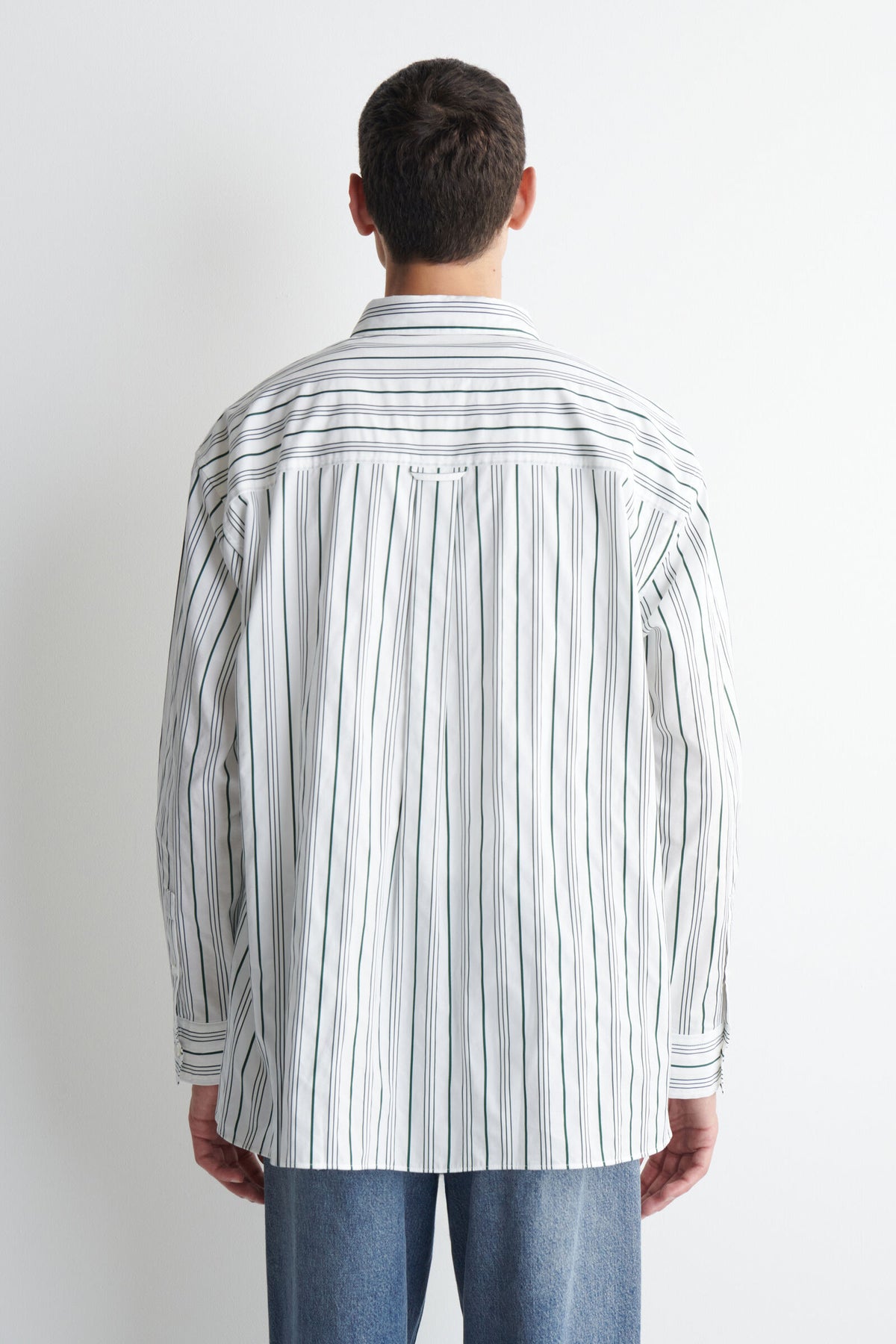 CAMISA OVERSIZED DE POPELINA DE ALGODÓN A RAYAS - BLANCO / VERDE / RAYADO