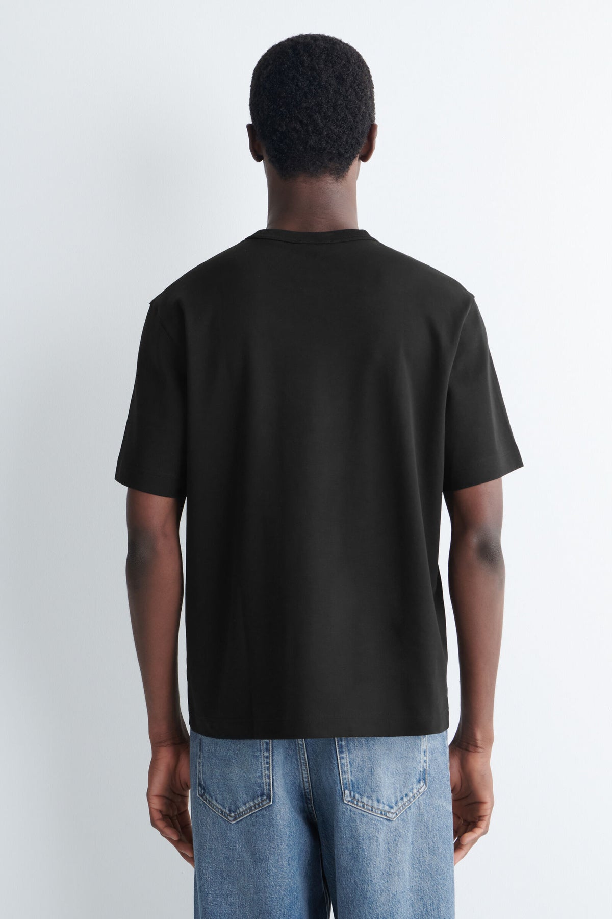 CAMISETA DE ALGODÓN ENTRELAZADO CON CUELLO REDONDO - NEGRO