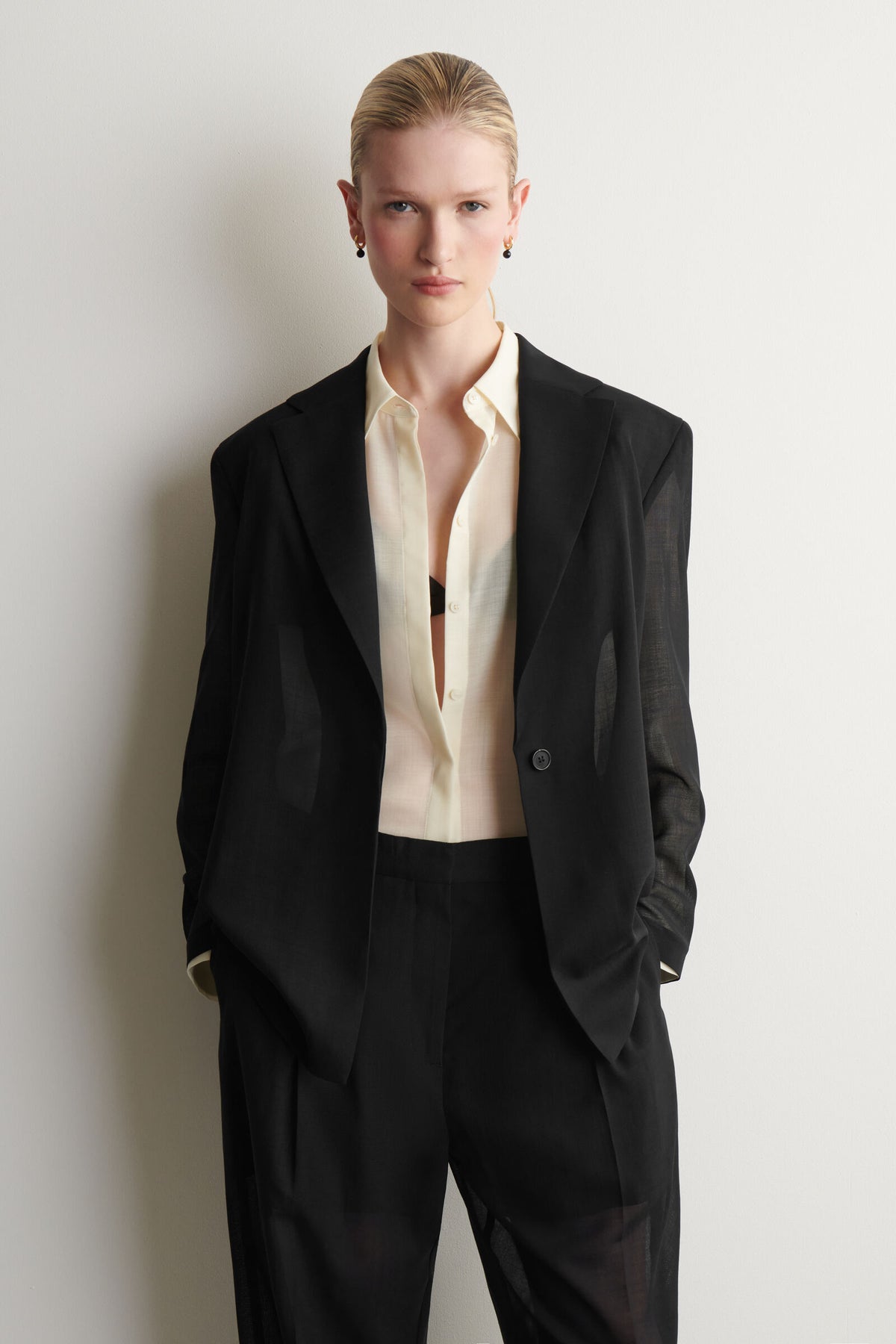 BLAZER DE VOILE DE LANA FLUIDA - NEGRO