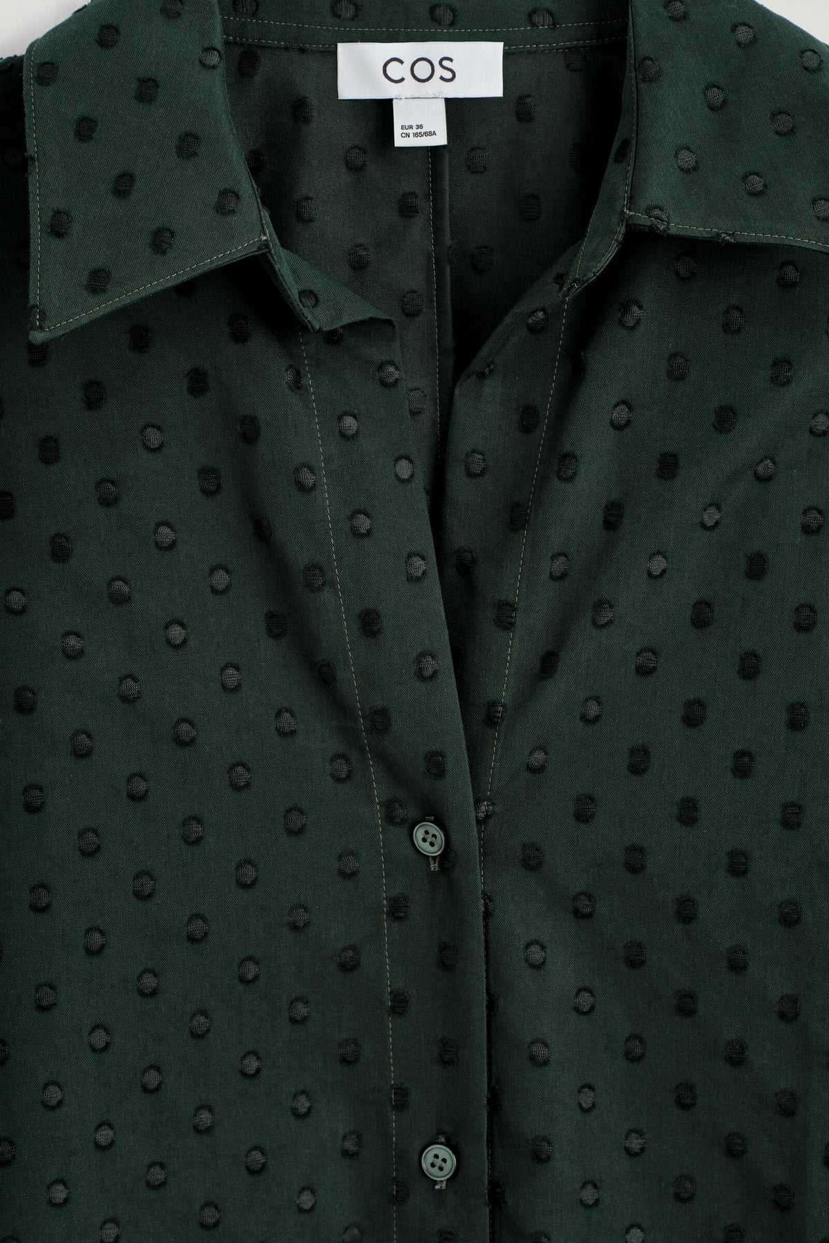 VESTIDO CAMISA DE ALGODÓN JACQUARD DE LUNARES - VERDE OSCURO / LUNARES | DescriptiveDetail