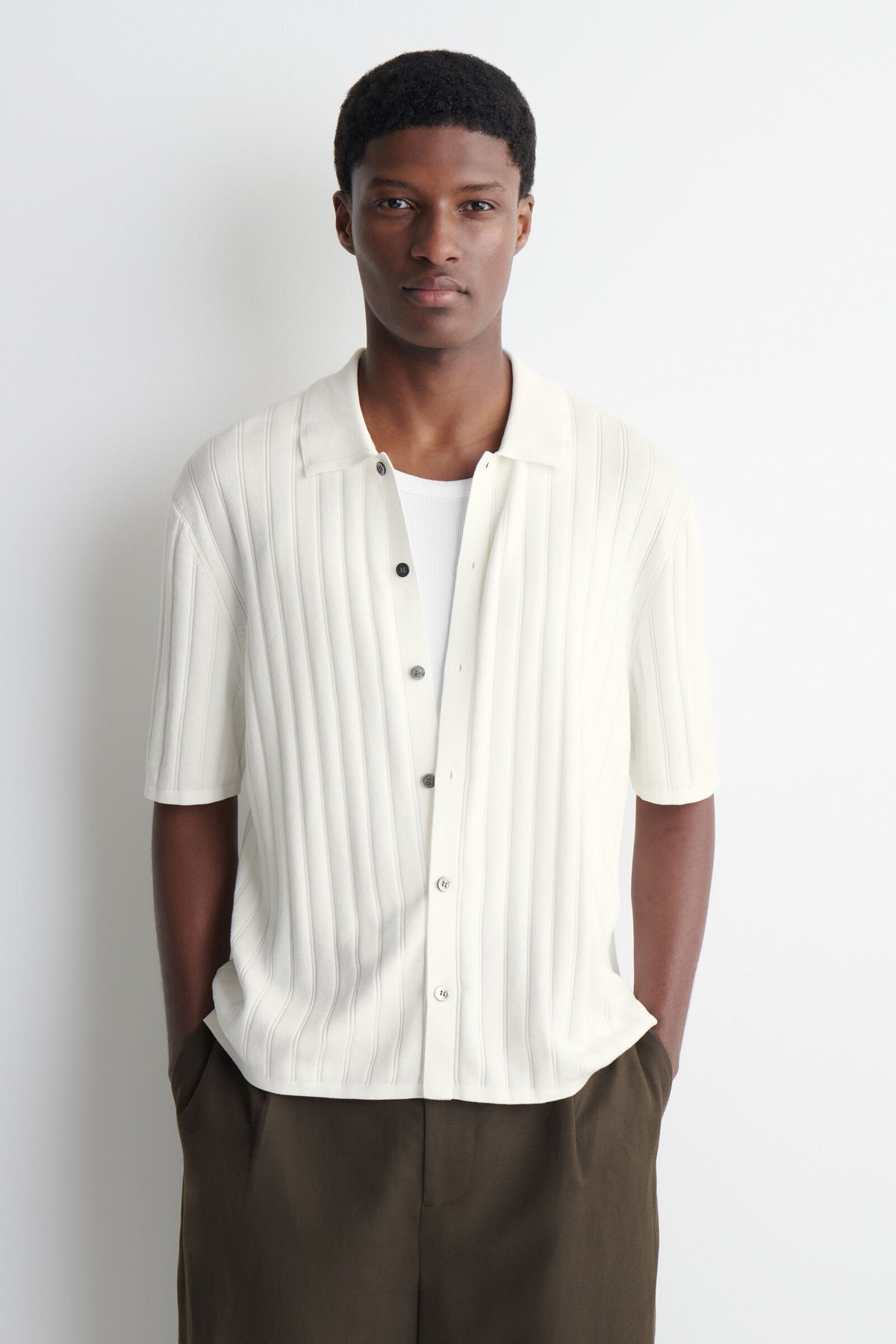 CAMISA DE ALGODÓN TEJIDO ACANALADO - BLANCO