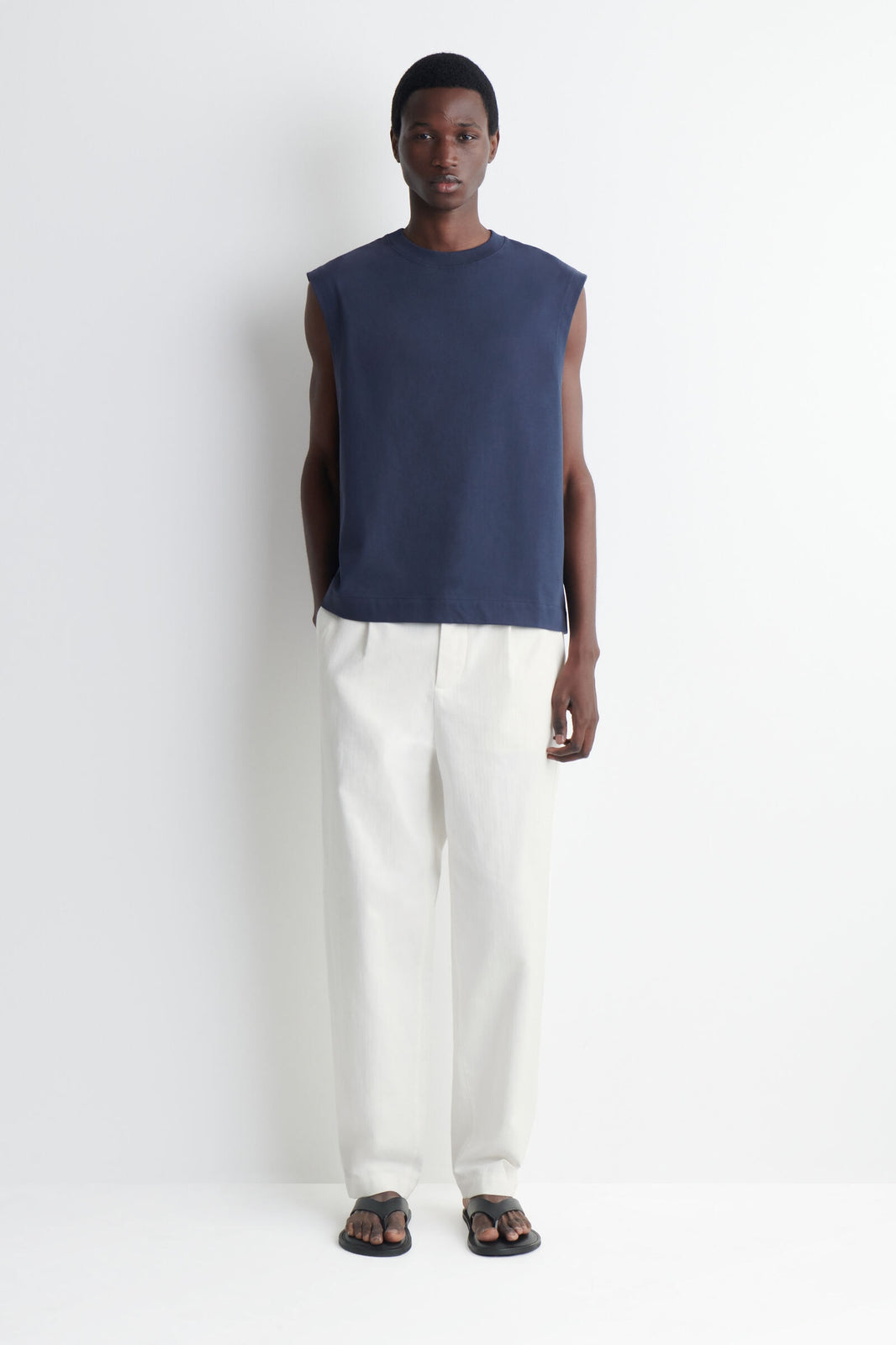 RELAXED COTTON-CREPE TANK TOP - AZUL MARINO