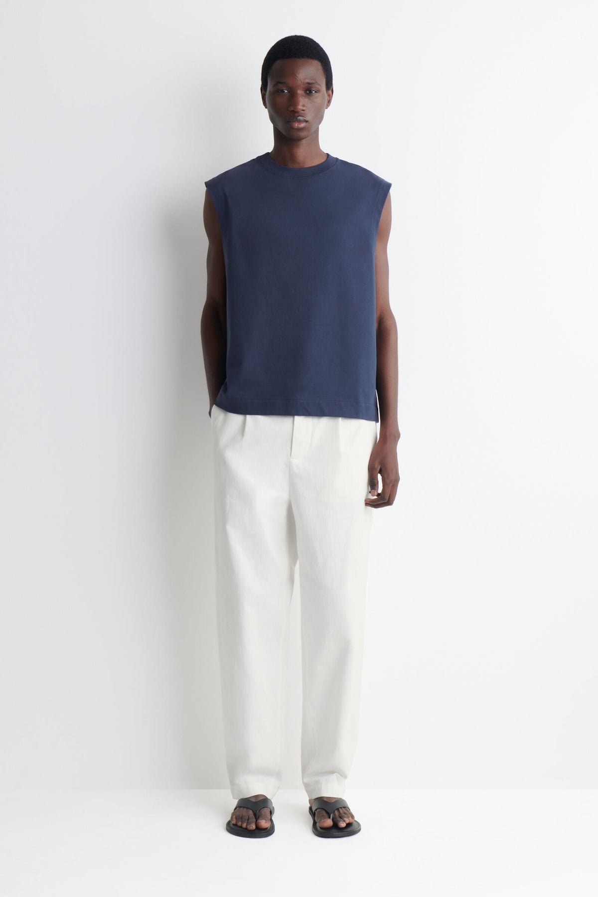RELAXED COTTON-CREPE TANK TOP - AZUL MARINO