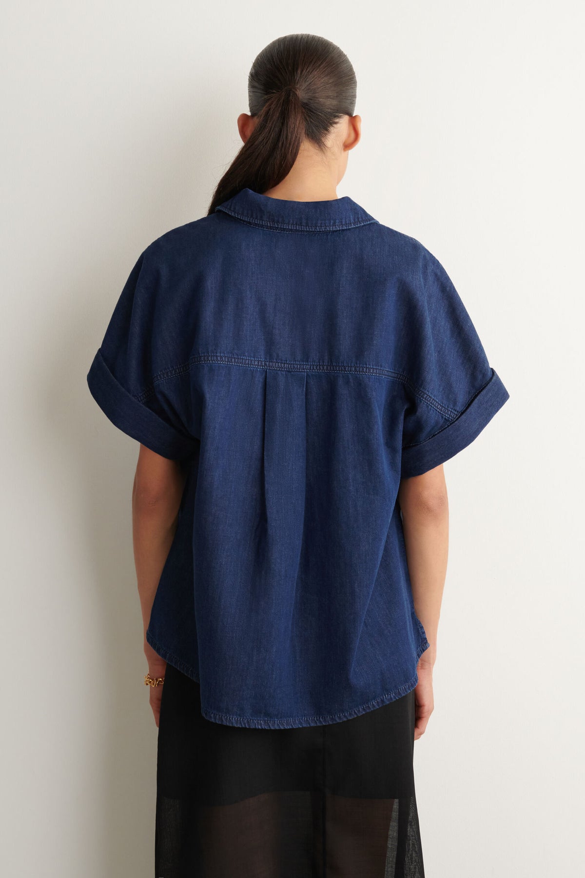 CAMISA DE MEZCLILLA DE MANGA CORTA - AZUL OSCURO