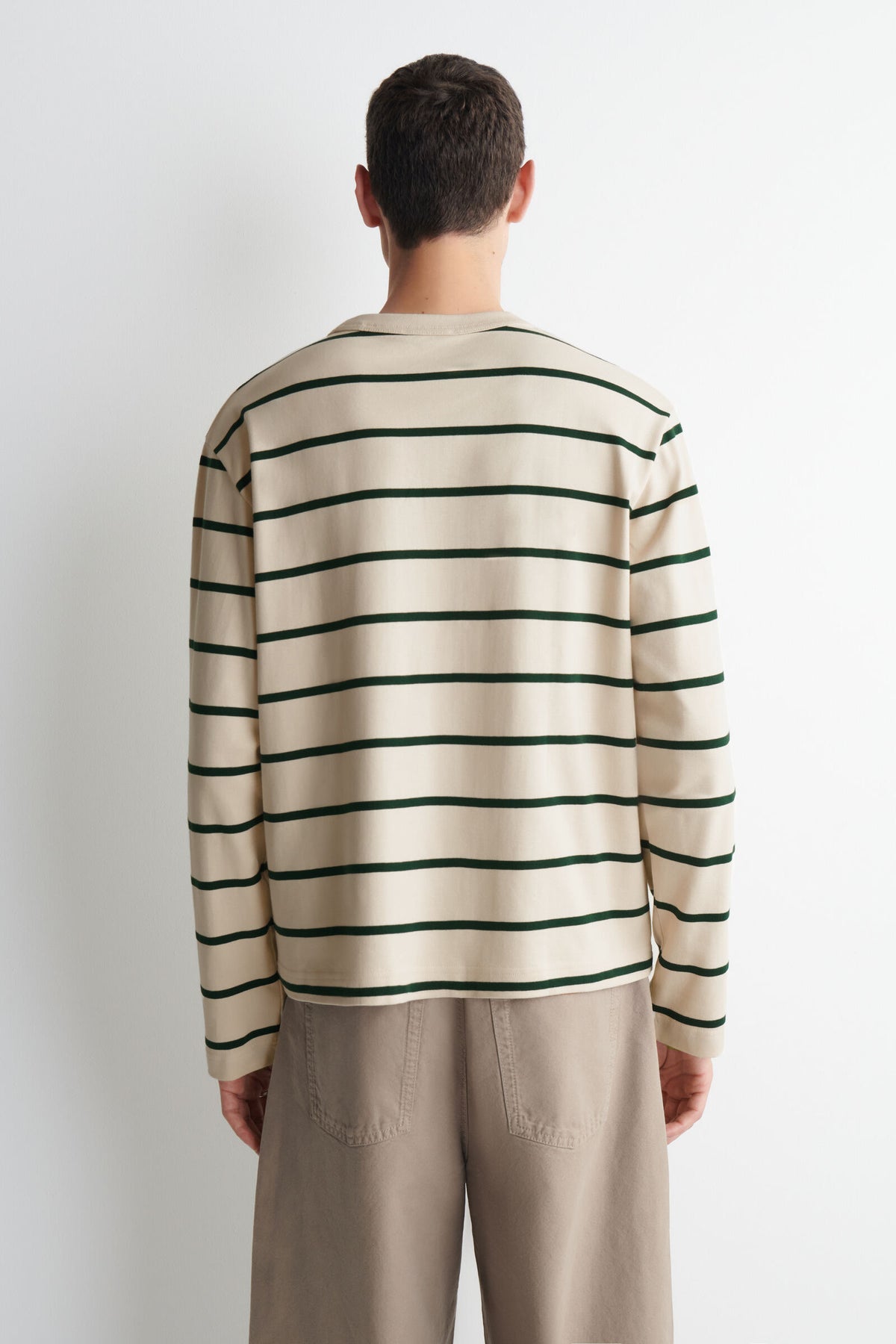 CAMISETA DE JERSEY INTERLOCK RELAJADA DE MANGA LARGA - MARFIL / VERDE / RAYAS