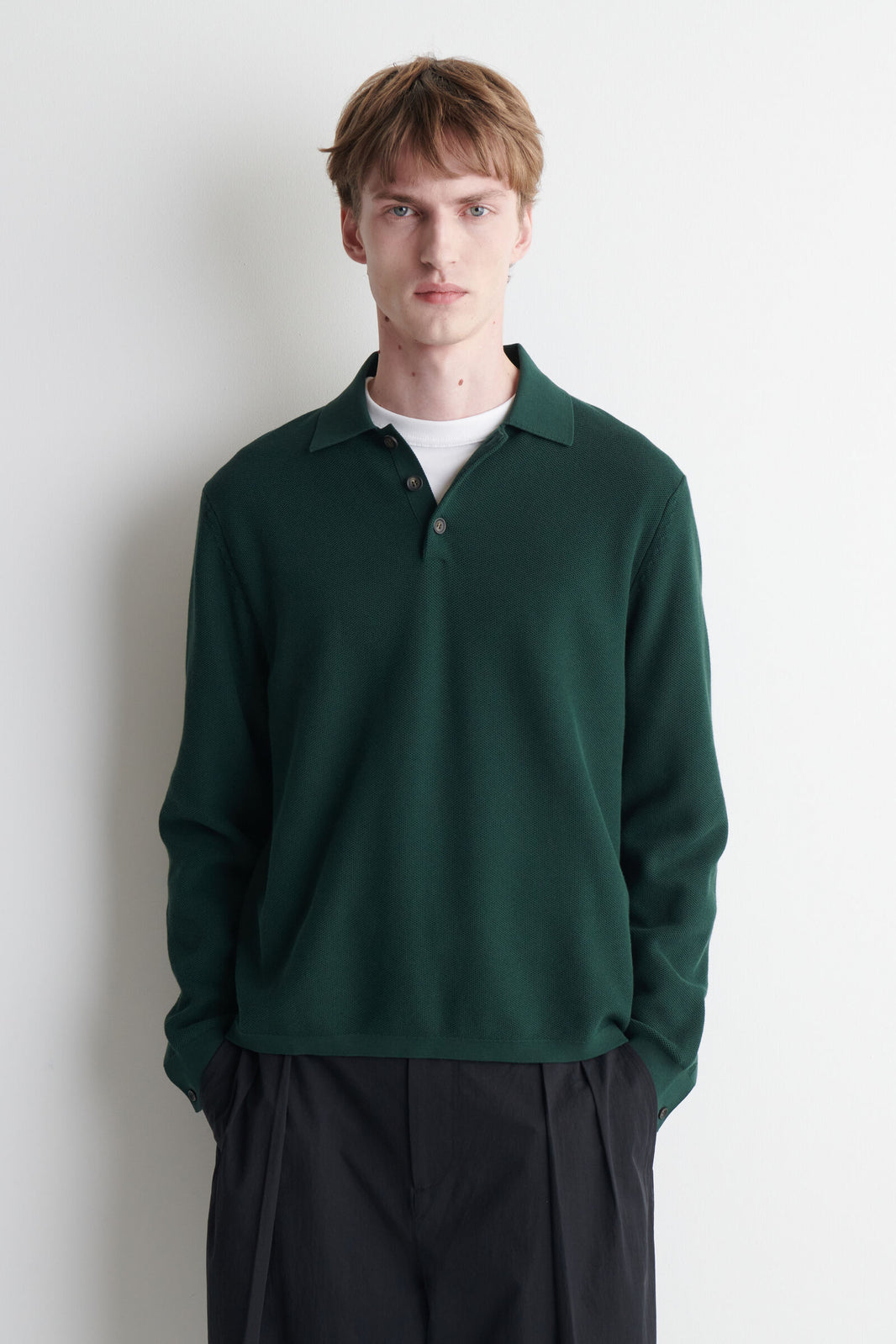 POLO DE PUNTO DE PANAL - VERDE OSCURO
