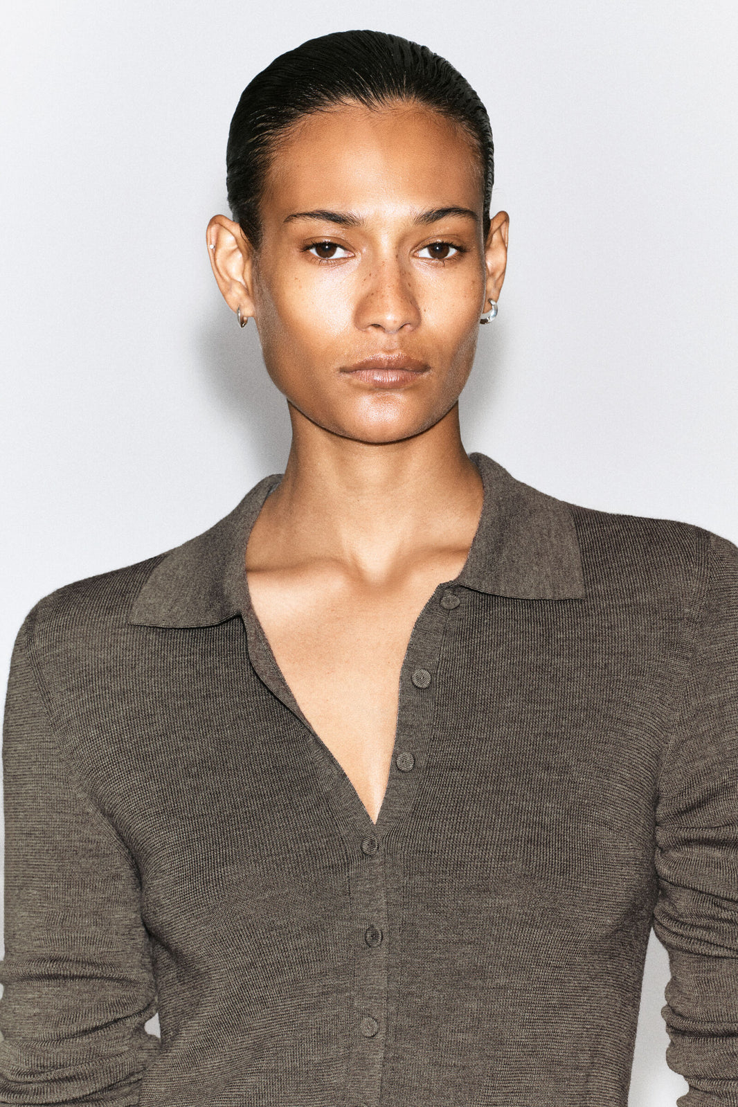 CAMISA DE LANA MERINO SIN COSTURAS - GRIS MELANGE CLARO