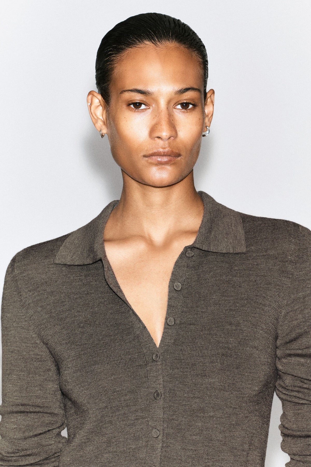 CAMISA DE LANA MERINO SIN COSTURAS - GRIS MELANGE CLARO