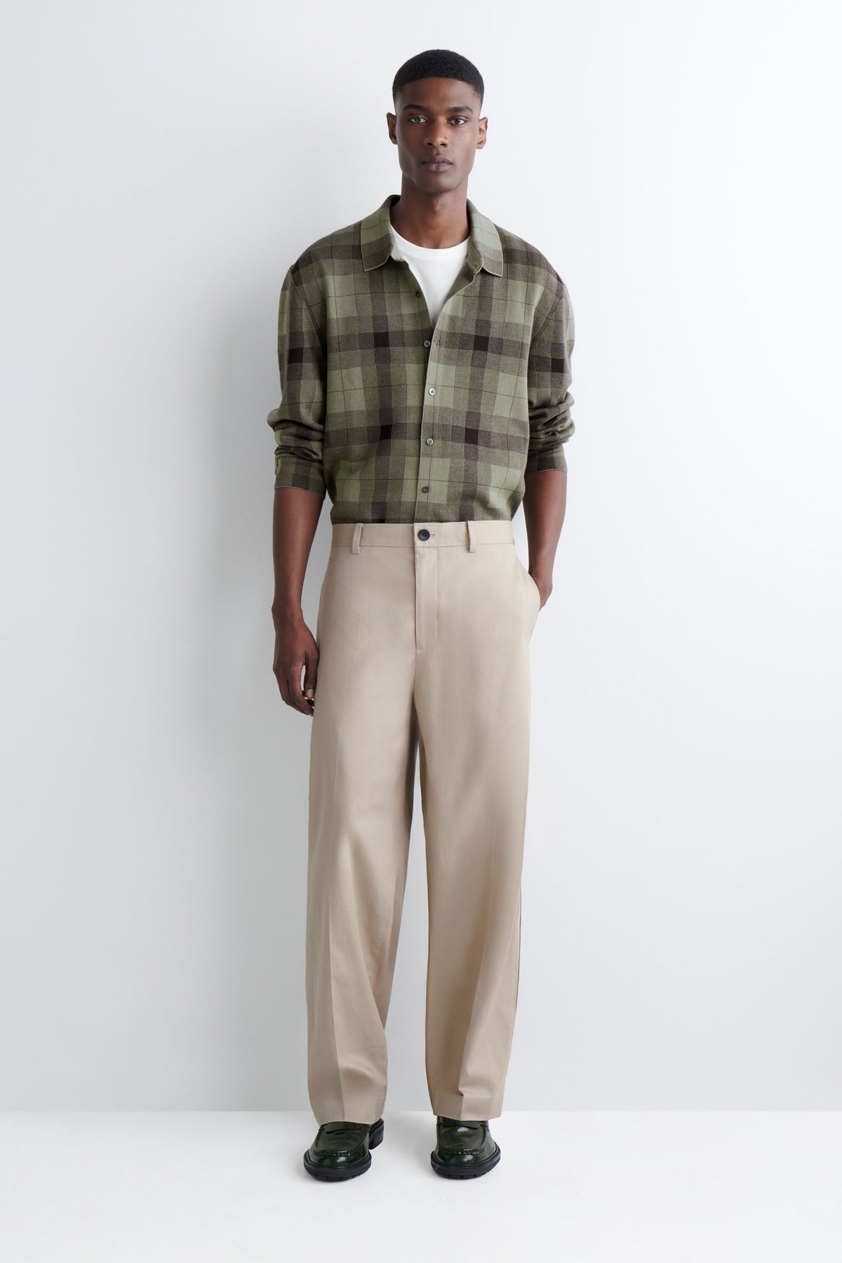 CAMISA DE ALGODÓN TEJIDO RELAJADO - KHAKI / CUADROS - StillMedia/Lookbook