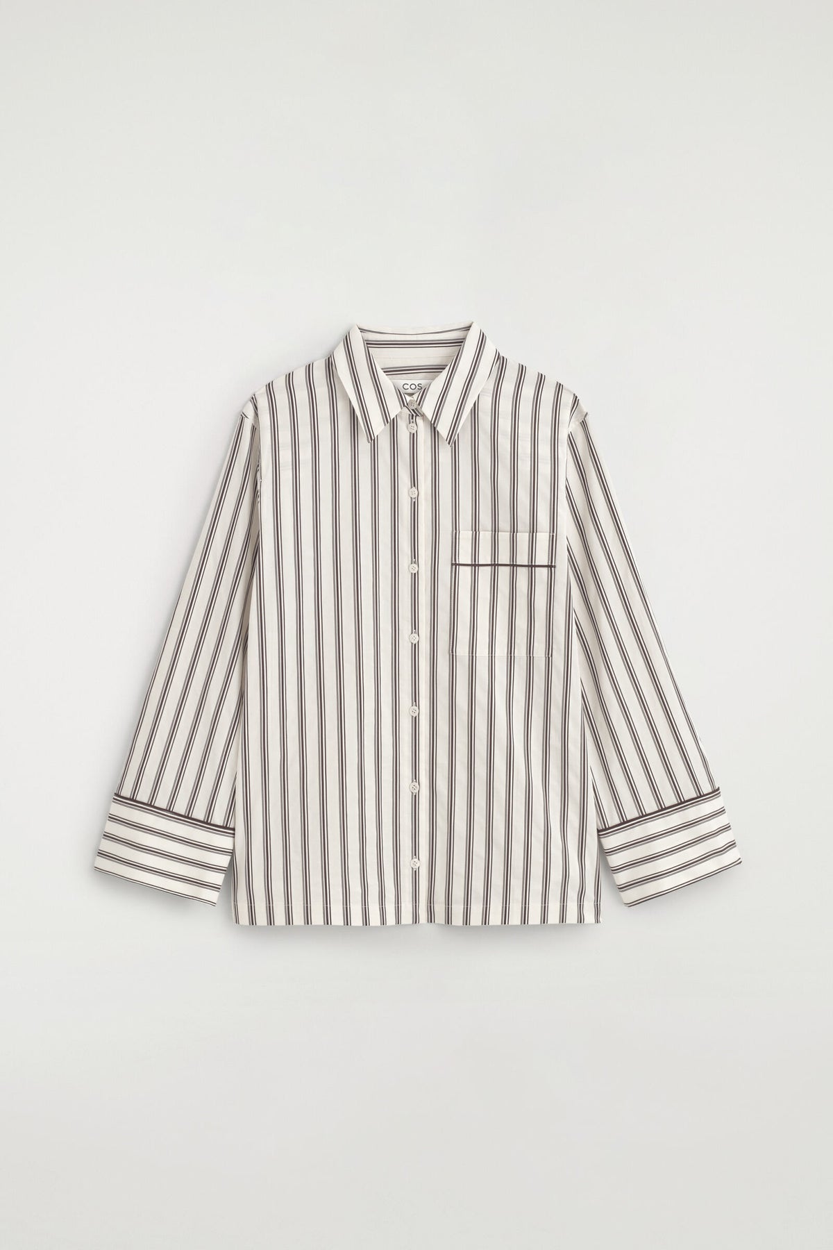 CAMISA DE ALGODÓN A RAYAS CON CONTRASTE - BLANCO / MARRÓN / RAYADO | DescriptiveStillLife