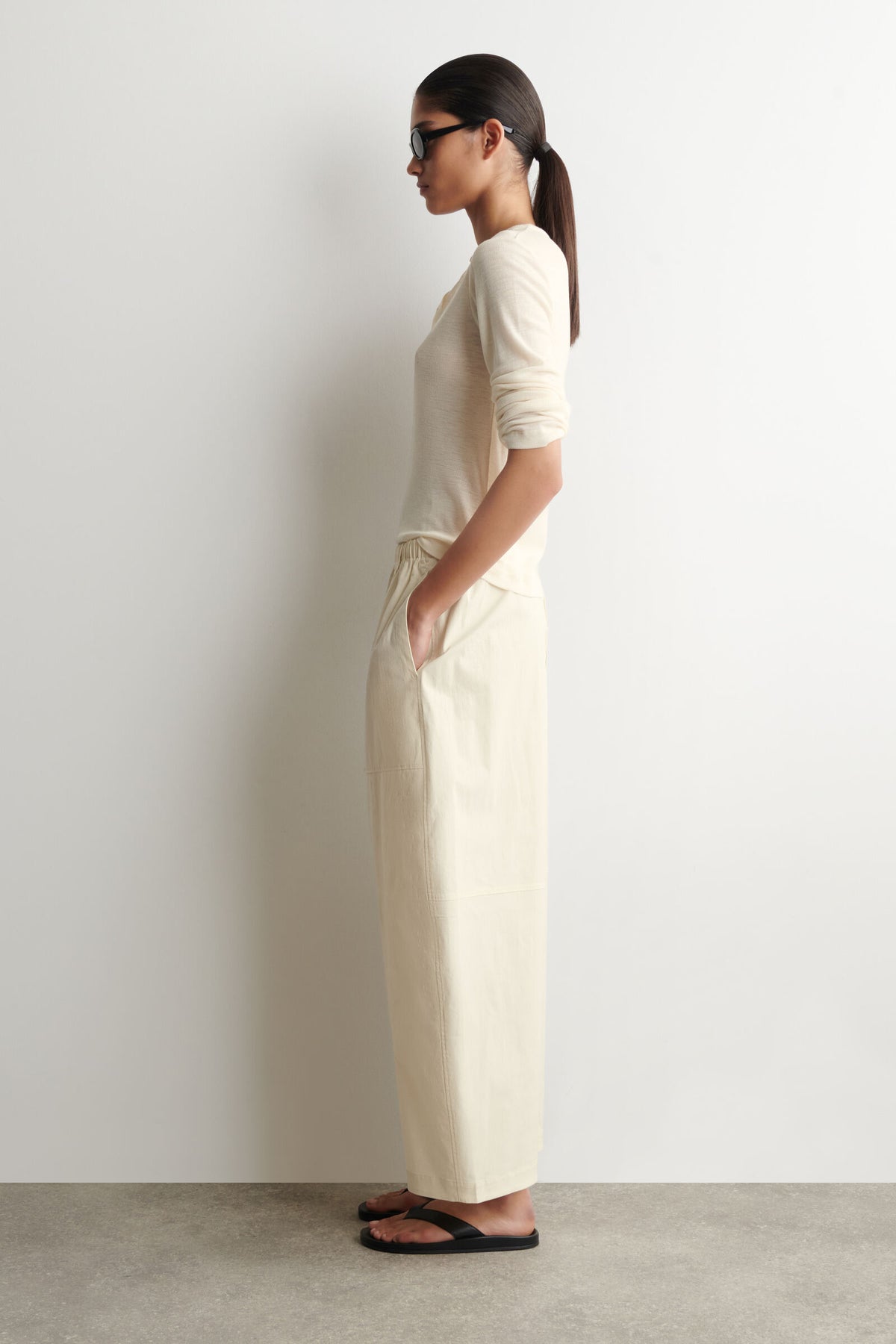 PANTALONES DE ALGODÓN DE CORTE RECTO - CREMA