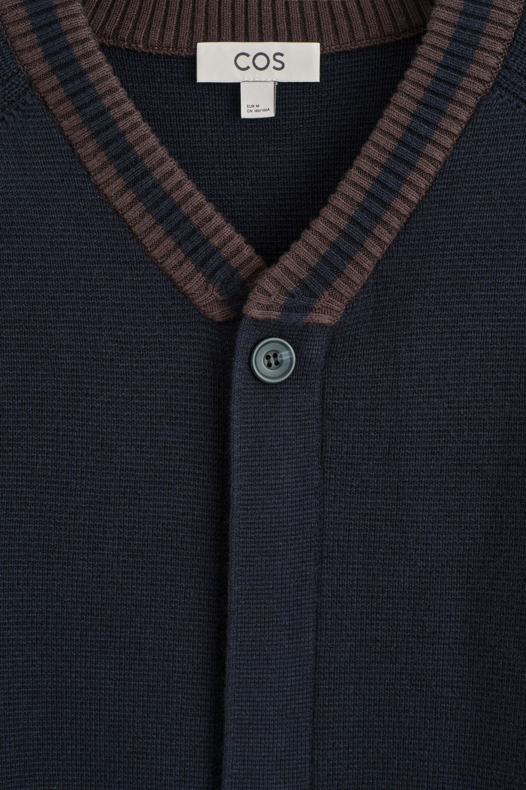CÁRDIGAN DE MEZCLA DE ALGODÓN CON CUELLO RAYADO - AZUL MARINO / MARRÓN | DescriptiveDetail