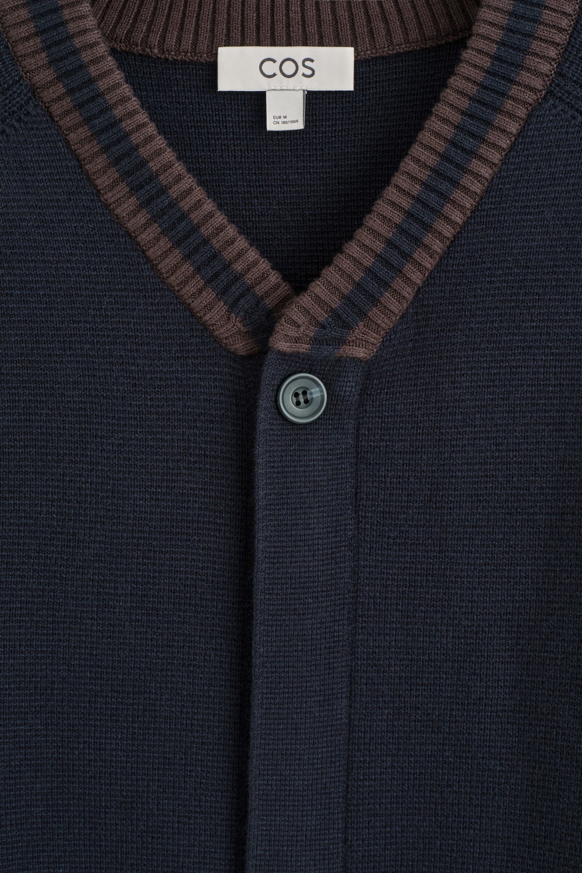 CÁRDIGAN DE MEZCLA DE ALGODÓN CON CUELLO RAYADO - AZUL MARINO / MARRÓN | DescriptiveDetail