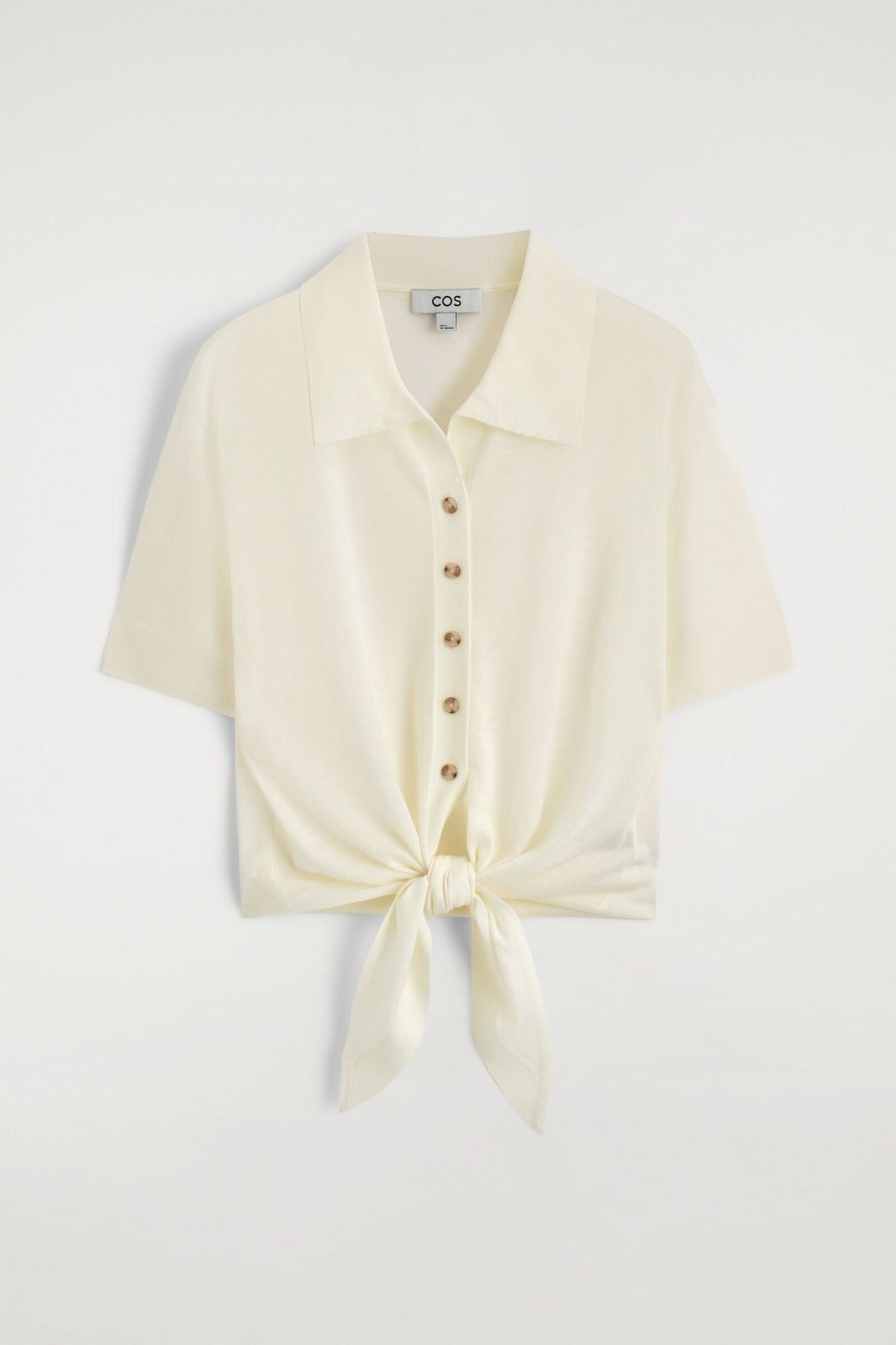 CAMISA DE LANA TEJIDA CON NUDO EN LA PARTE DELANTERA - BLANCO | DescriptiveStillLife