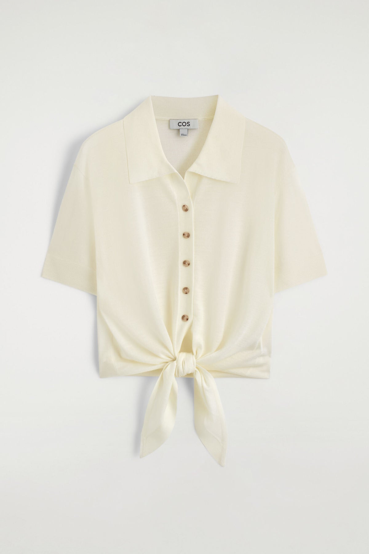CAMISA DE LANA TEJIDA CON NUDO EN LA PARTE DELANTERA - BLANCO | DescriptiveStillLife
