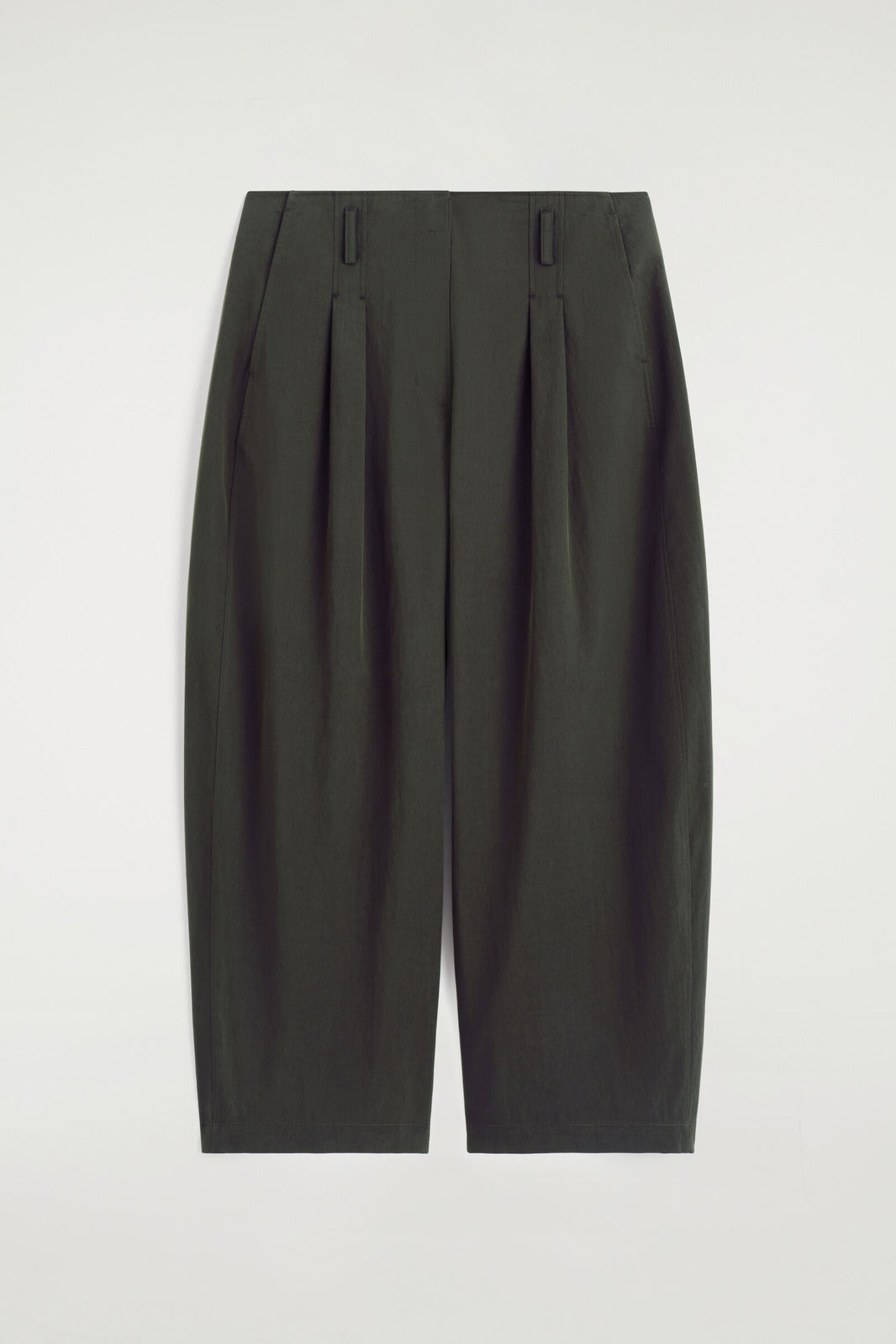 PANTALONES DE ALGODÓN PLISADOS CON PIERNA DE TAMBOR - VERDE OSCURO | DescriptiveStillLife