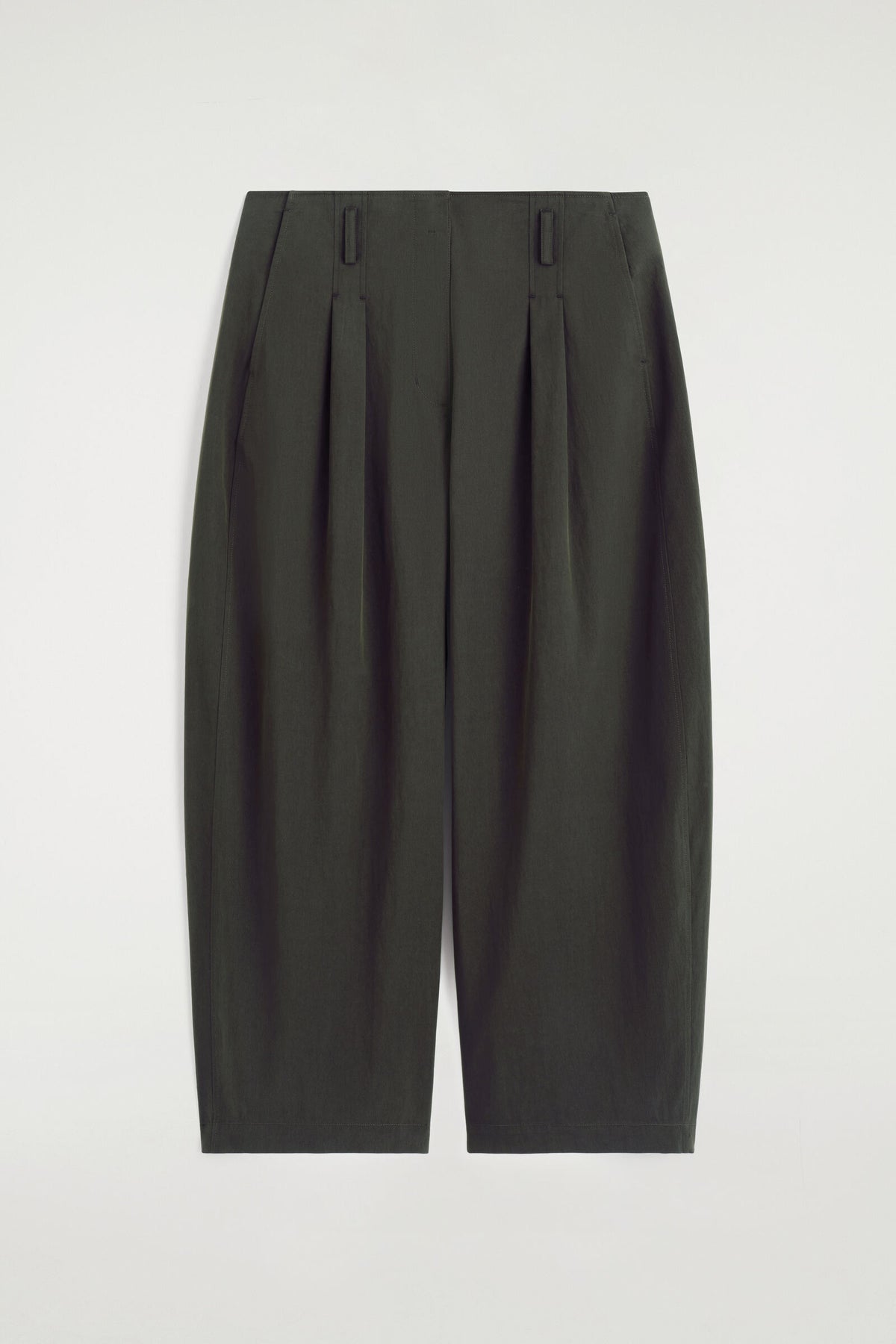 PANTALONES DE ALGODÓN PLISADOS CON PIERNA DE TAMBOR - VERDE OSCURO | DescriptiveStillLife