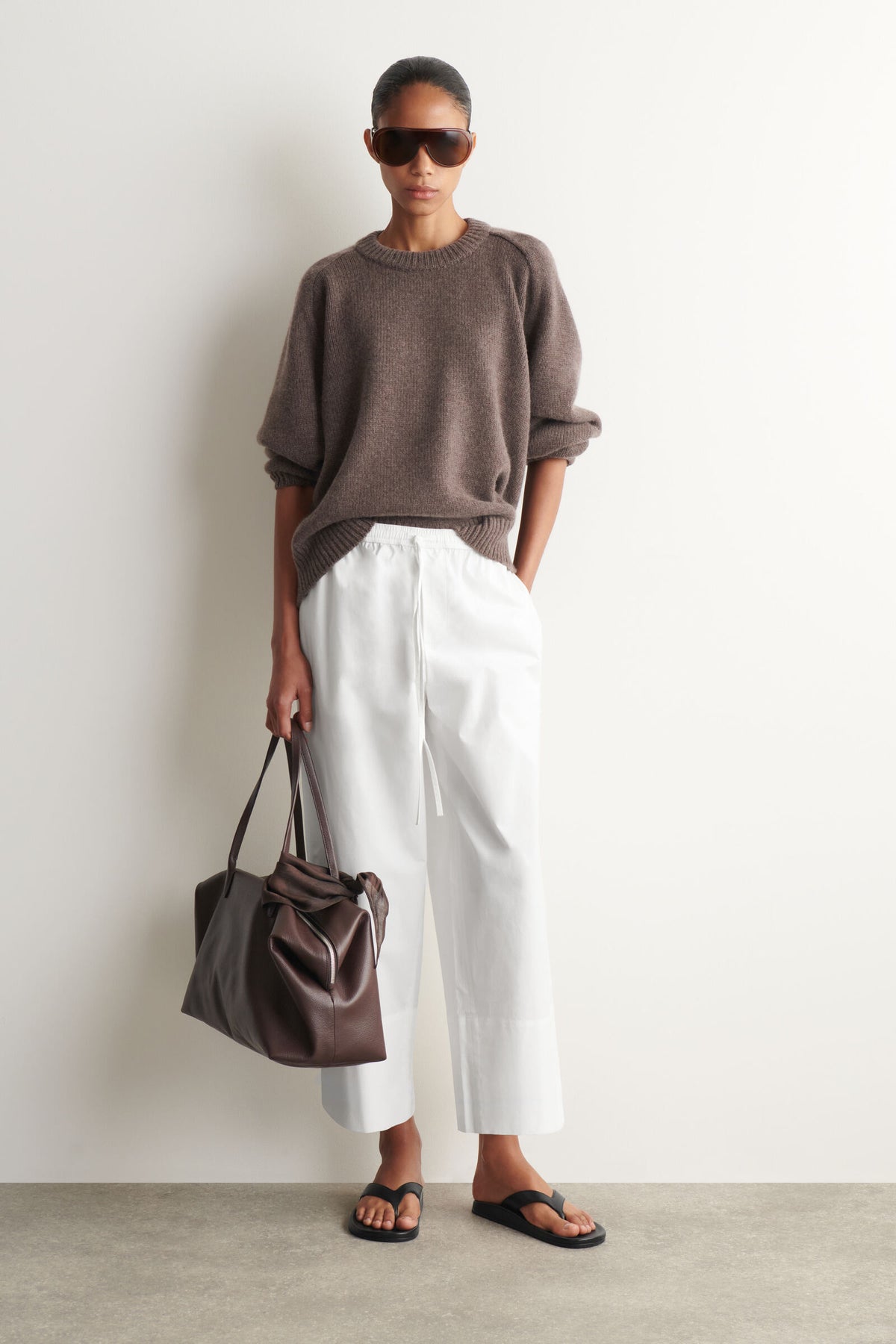 SWEATER DE CASHMERE DE CUELLO REDONDEADO - MARRÓN MEZCLADO