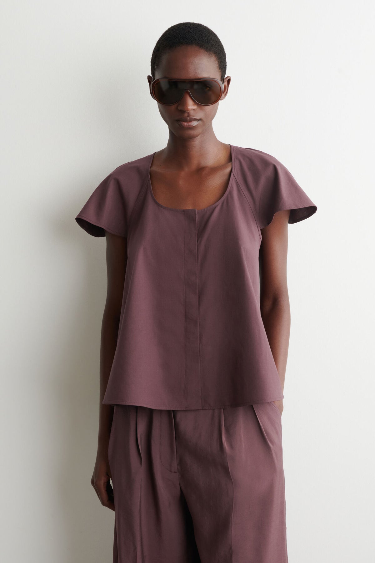 BLUSA DE ALGODÓN CON MANGAS ACAMPANADAS - ROJO OSCURO