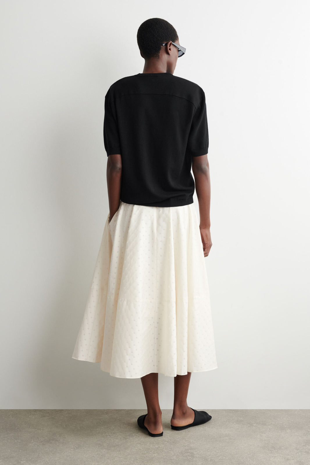 FALDA MIDI DE ALGODÓN JACQUARD DE LUNARES - BLANCO / LUNARES