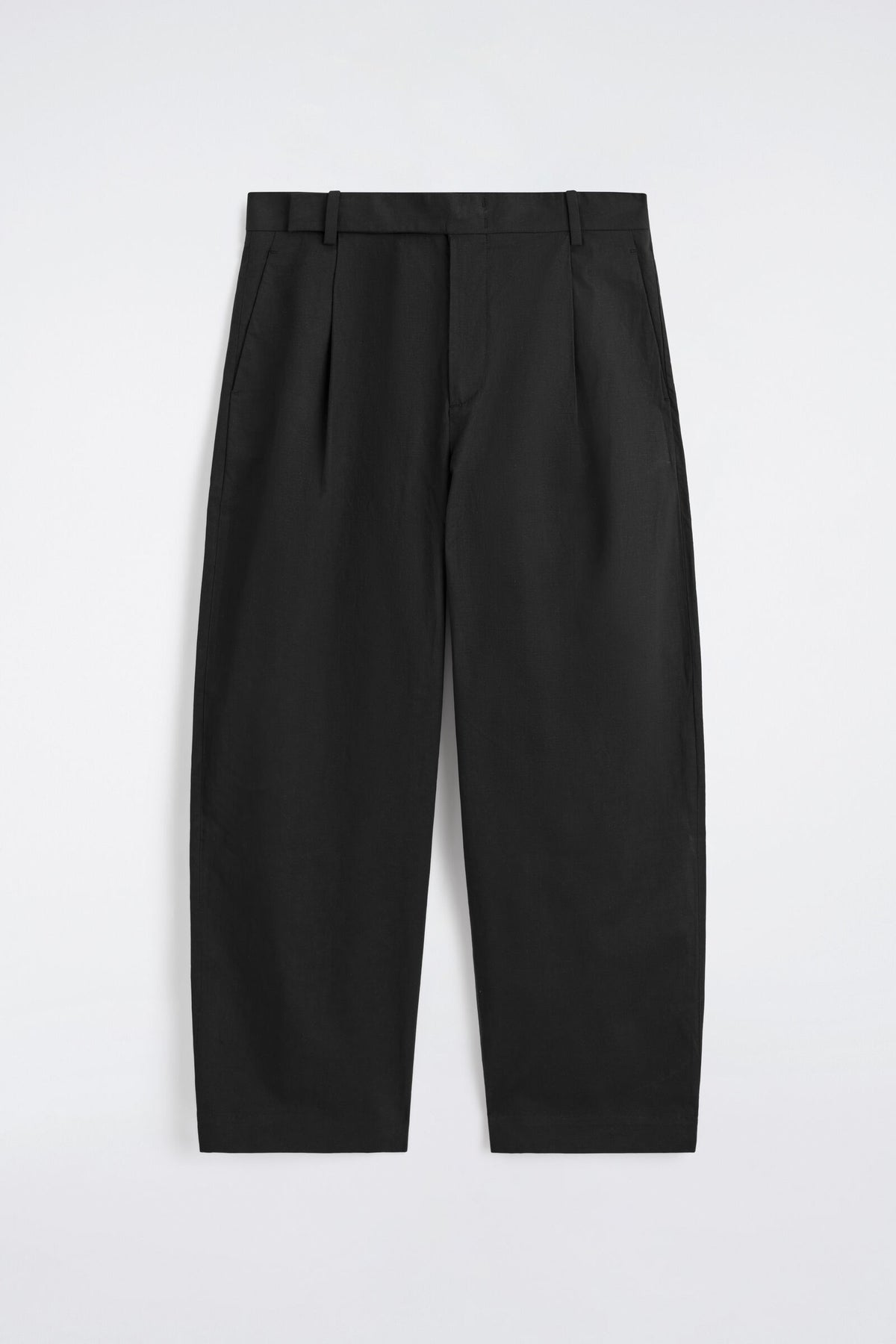 PANTALONES DE ALGODÓN Y LINO DE CORTE RELAJADO Y PIERNA BARREL - NEGRO | DescriptiveStillLife