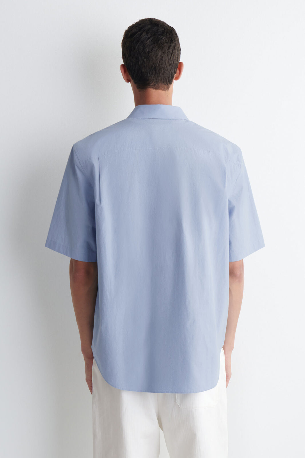 CAMISA DE ALGODÓN RELAJADO DE MANGA CORTA - AZUL CLARO