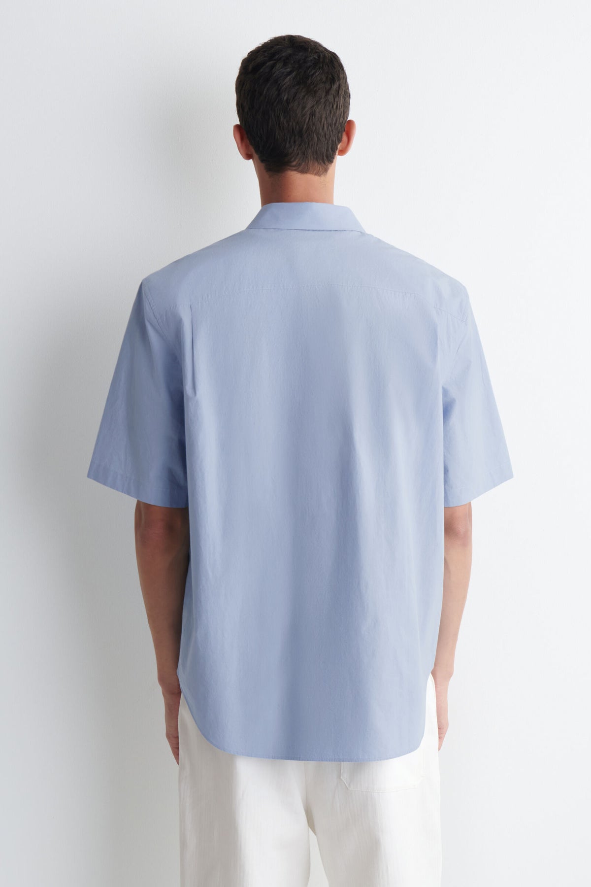 CAMISA DE ALGODÓN RELAJADO DE MANGA CORTA - AZUL CLARO