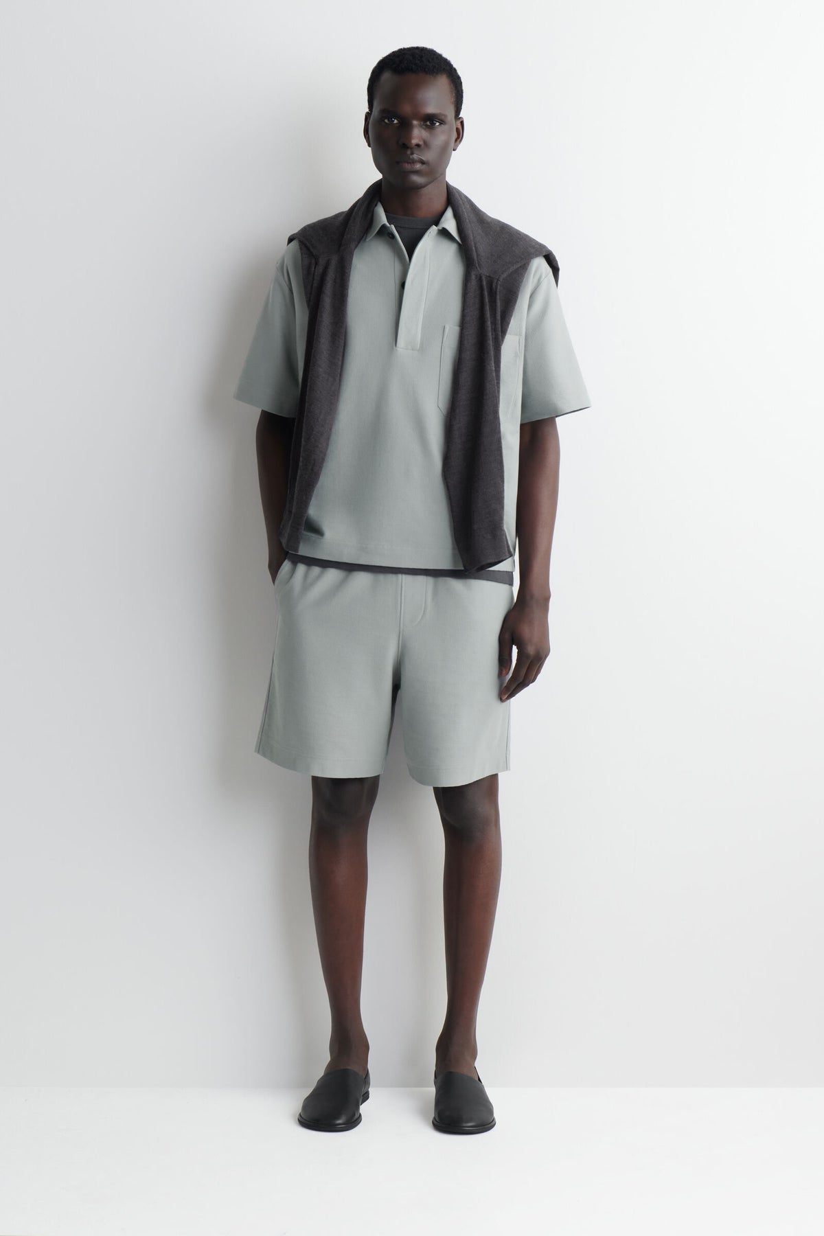 PANTALONES CORTOS DE ALGODÓN PIQUÉ CON ELÁSTICO - GRIS