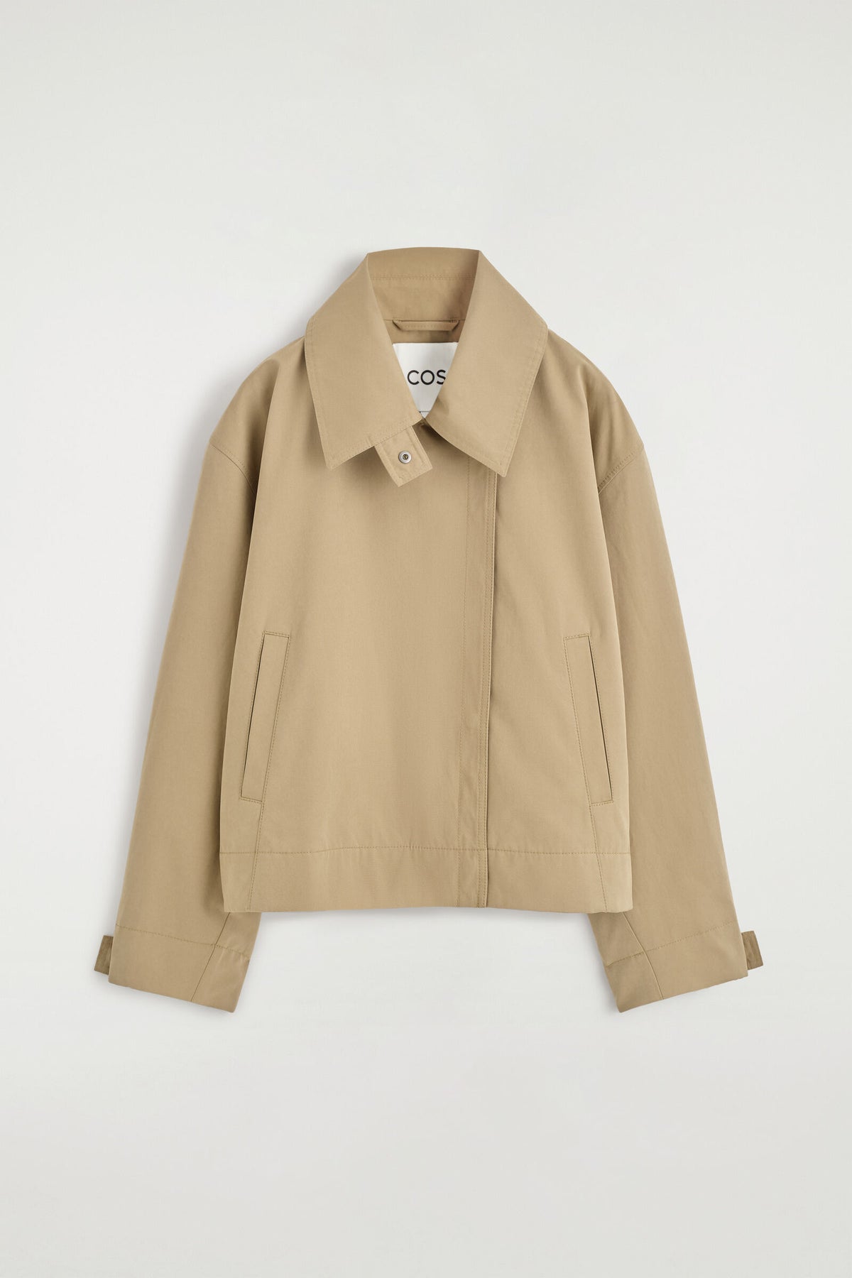 CHAQUETA TRENCH CORTA REDONDEADA - BEIGE | DescriptiveStillLife