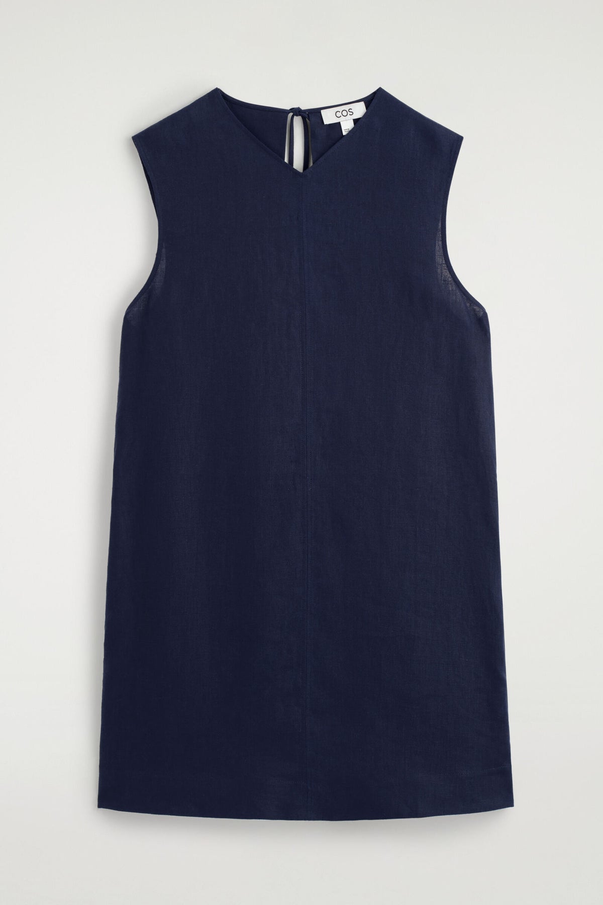 VESTIDO MINI DE LINO CON ESCOTE EN V Y ESPALDA ABIERTA - NAVY | DescriptiveStillLife
