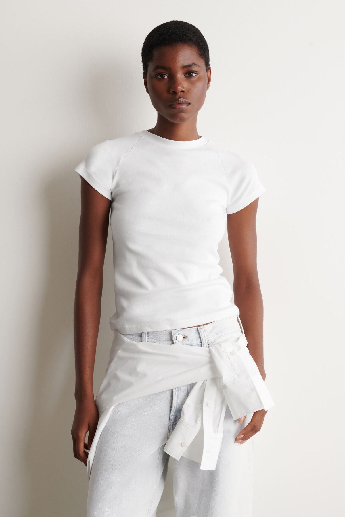 CAMISETA RAGLÁN DE ALGODÓN AJUSTADA - BLANCO