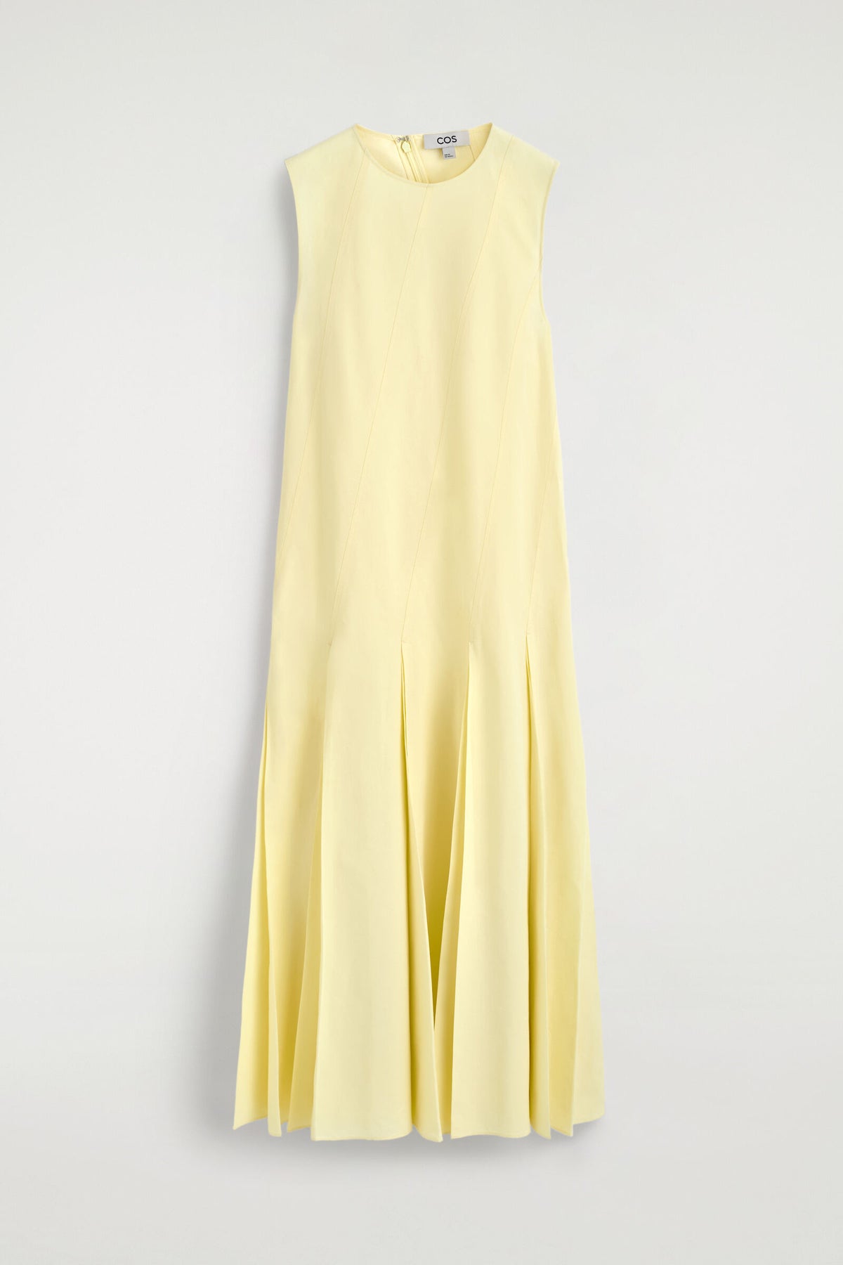 VESTIDO MAXI DE ALGODÓN Y LINO PLISADO - AMARILLO | DescriptiveStillLife