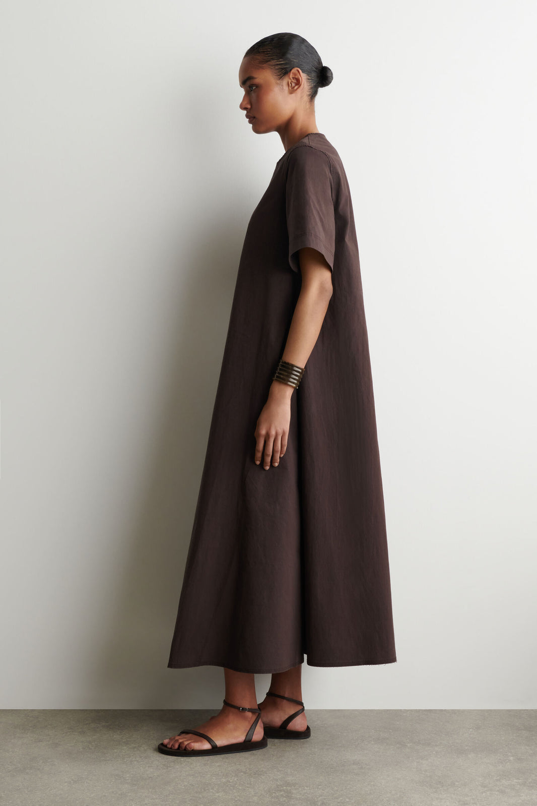 VESTIDO MIDI POPELINA ALGODÓN - MARRÓN