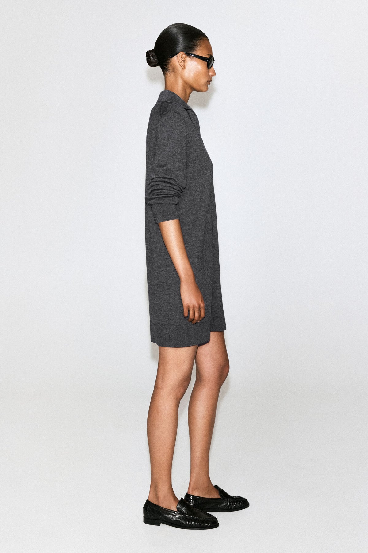 VESTIDO MINI POLO DE LANA MERINO - GRIS MÉLANGE