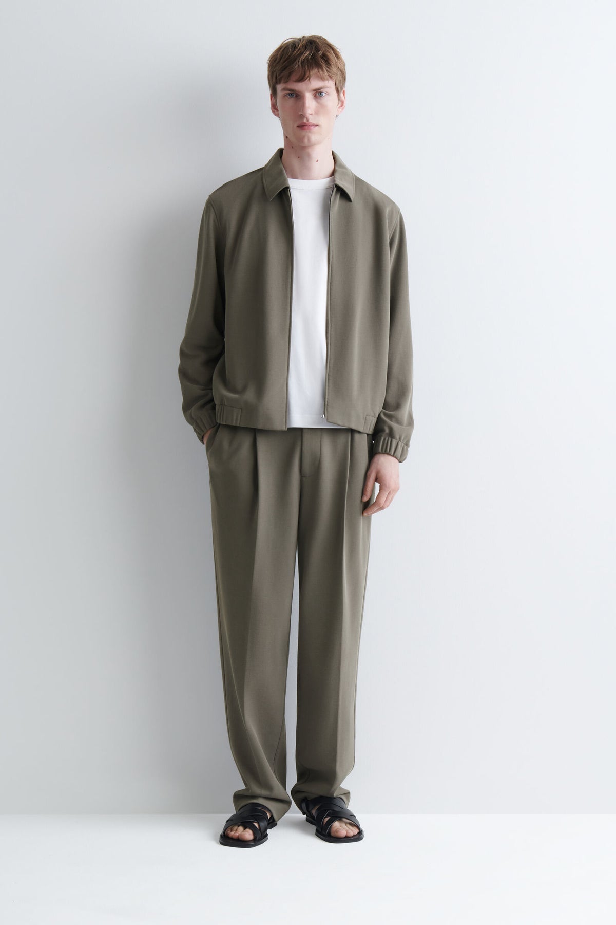CHAQUETA HARRINGTON DE TELA DE ALGODÓN - VERDE GRIS
