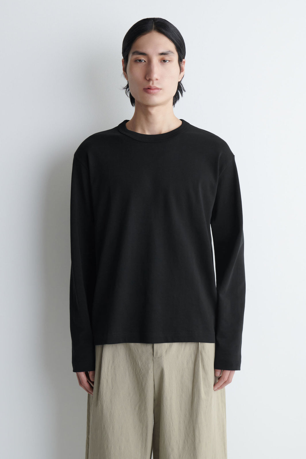 CAMISETA DE JERSEY INTERLOCK RELAJADA DE MANGA LARGA - NEGRO