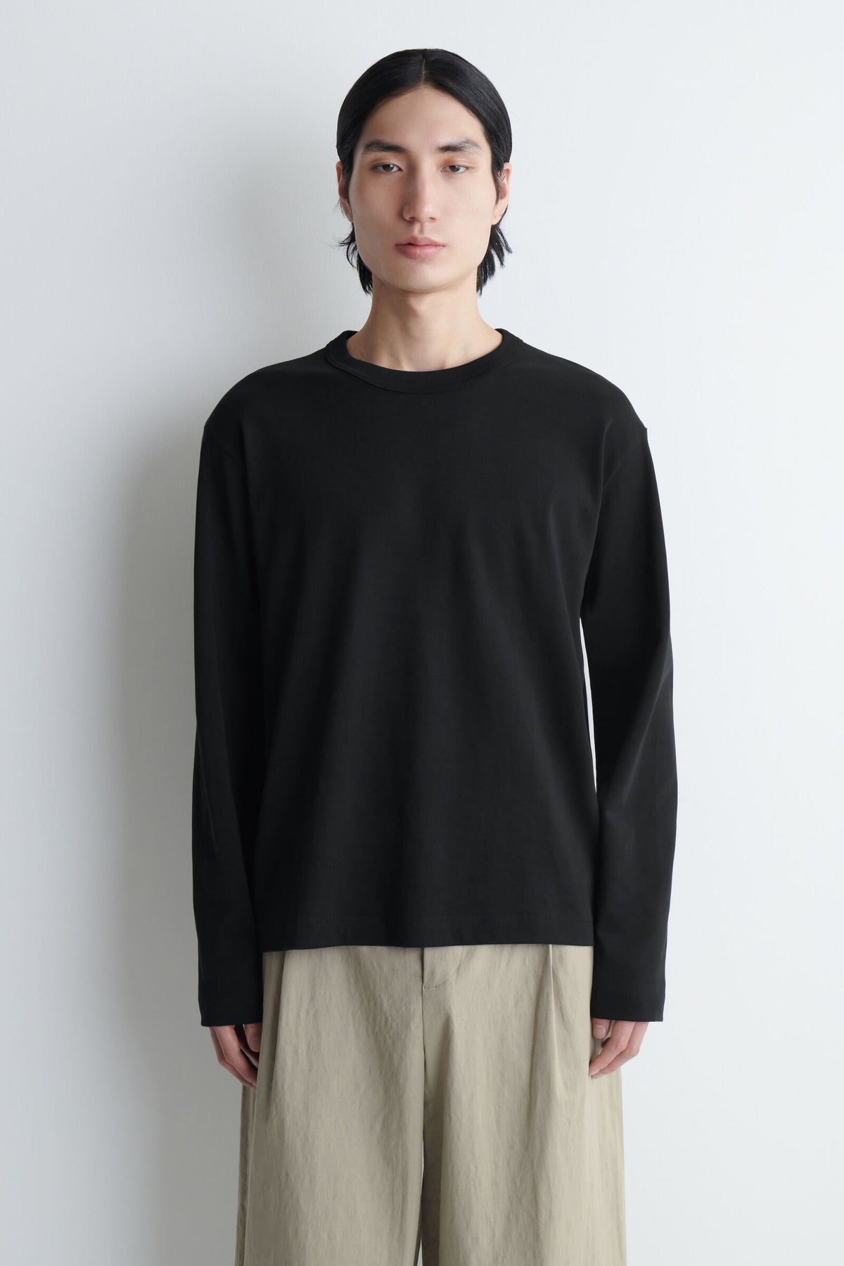 CAMISETA DE JERSEY INTERLOCK RELAJADA DE MANGA LARGA - NEGRO