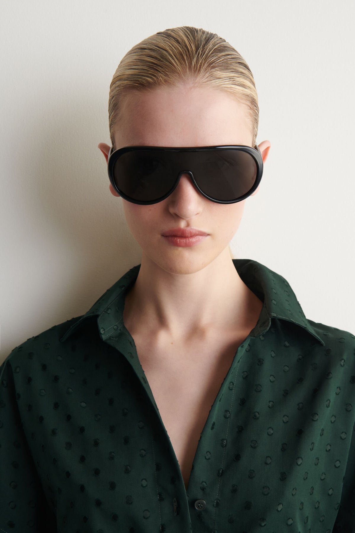 VESTIDO CAMISA DE ALGODÓN JACQUARD DE LUNARES - VERDE OSCURO / LUNARES