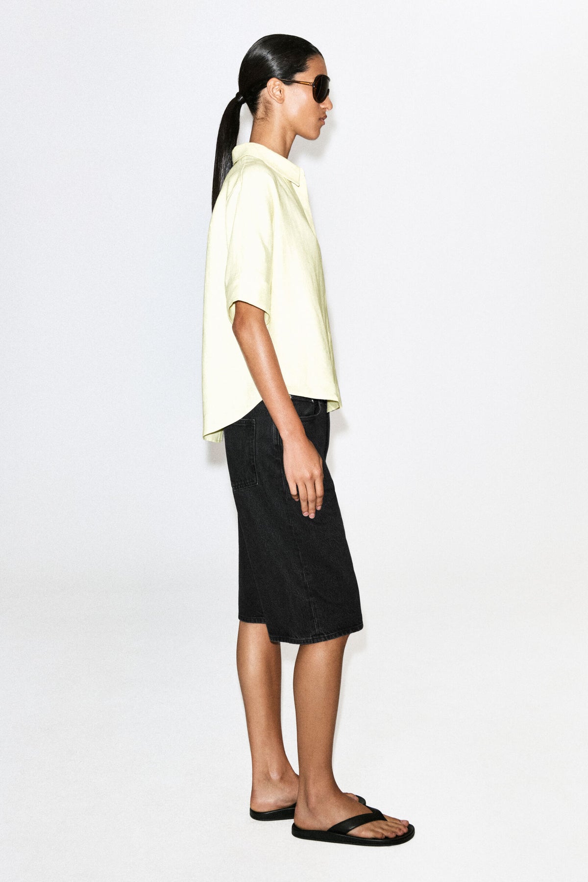 CAMISA DE LINO OVERSIZE DE MANGA CORTA - AMARILLO
