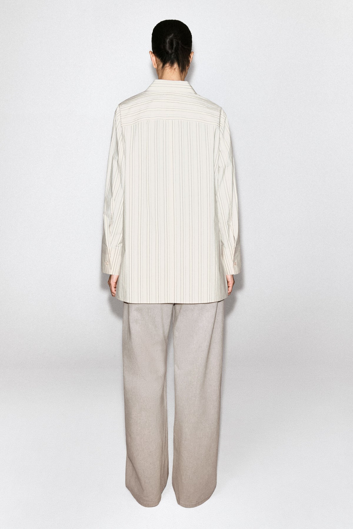 CAMISA DE ALGODÓN CON PANELES UNIDOS - MARFIL / GRIS / RAYADO
