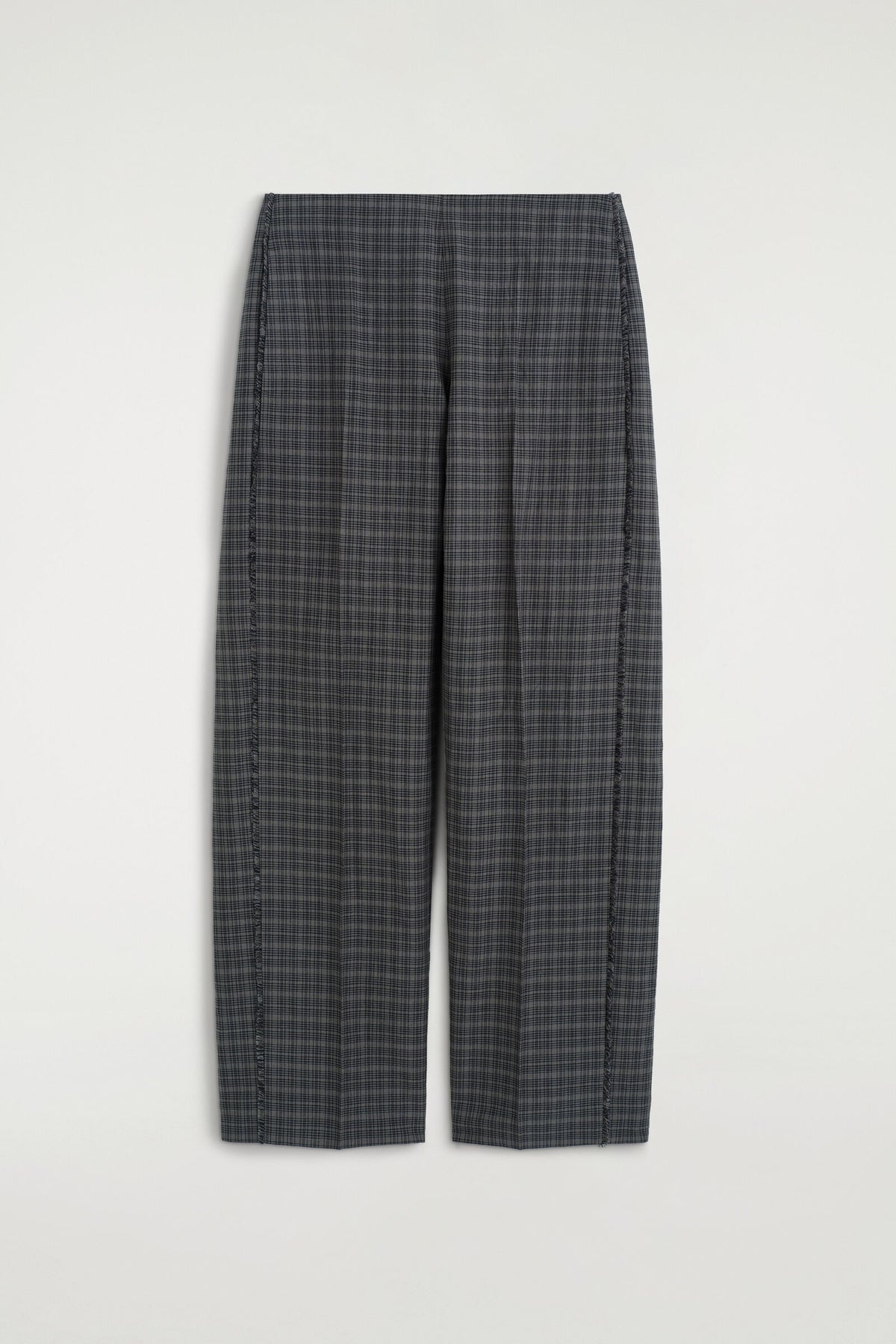 PANTALONES DE LINO Y ALGODÓN A CUADROS CON FLECOS - GRIS / MARRÓN / A CUADROS | DescriptiveStillLife