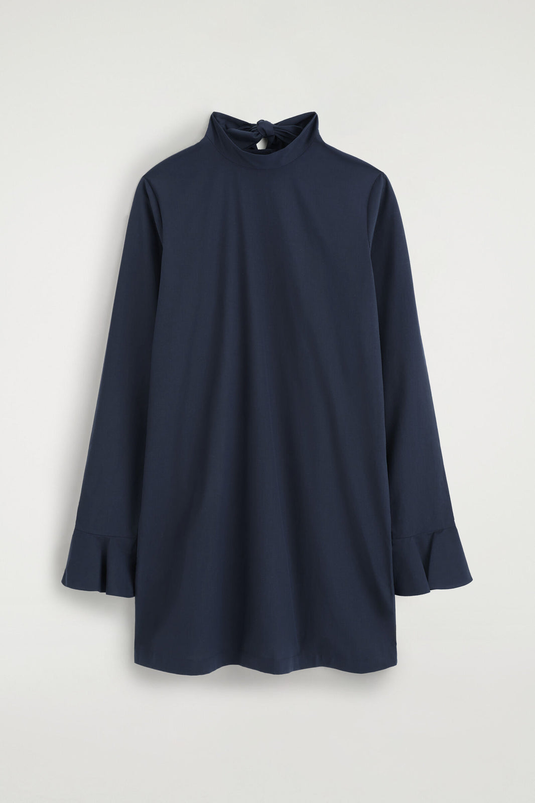 VESTIDO MINI DE ALGODÓN CON PUÑOS ACAMPANADOS - AZUL MARINO | DescriptiveStillLife