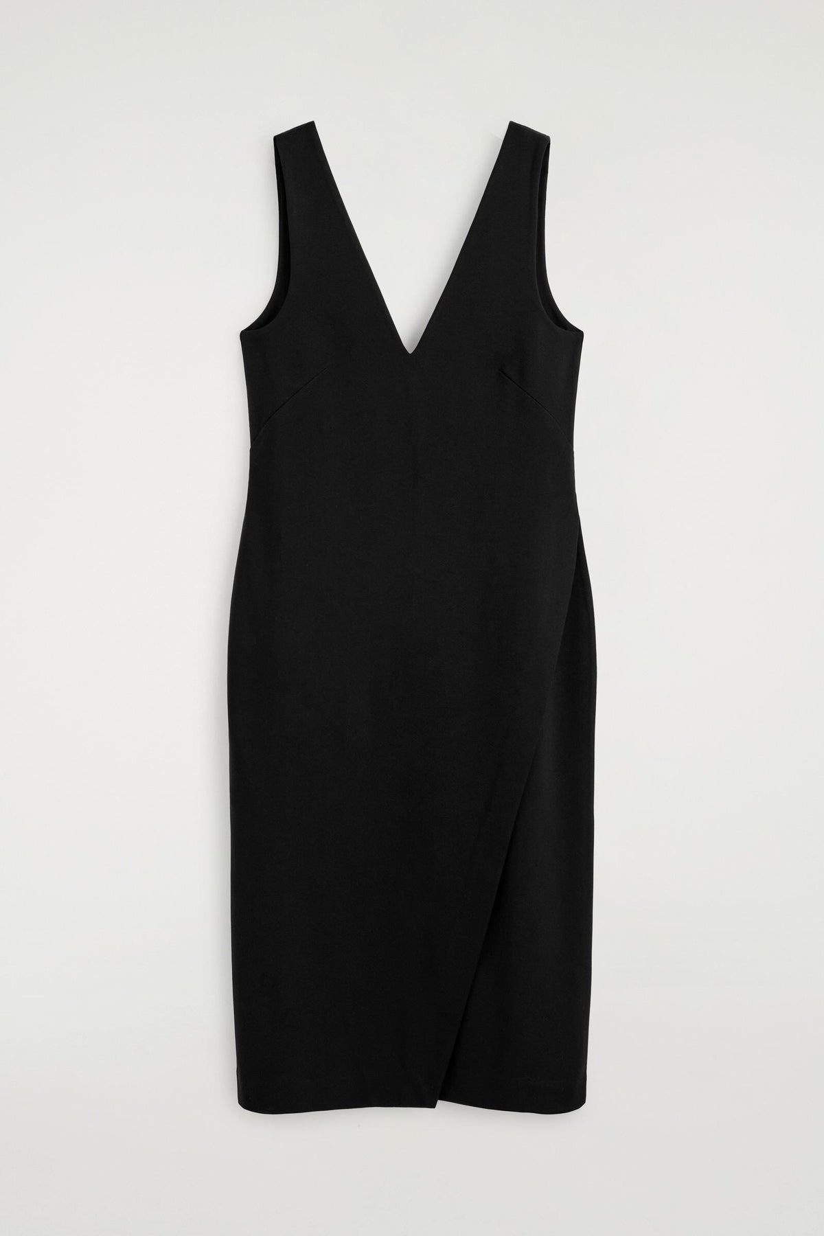 VESTIDO MIDI ENVUELTO CON ESCOTE EN V - NEGRO | DescriptiveStillLife