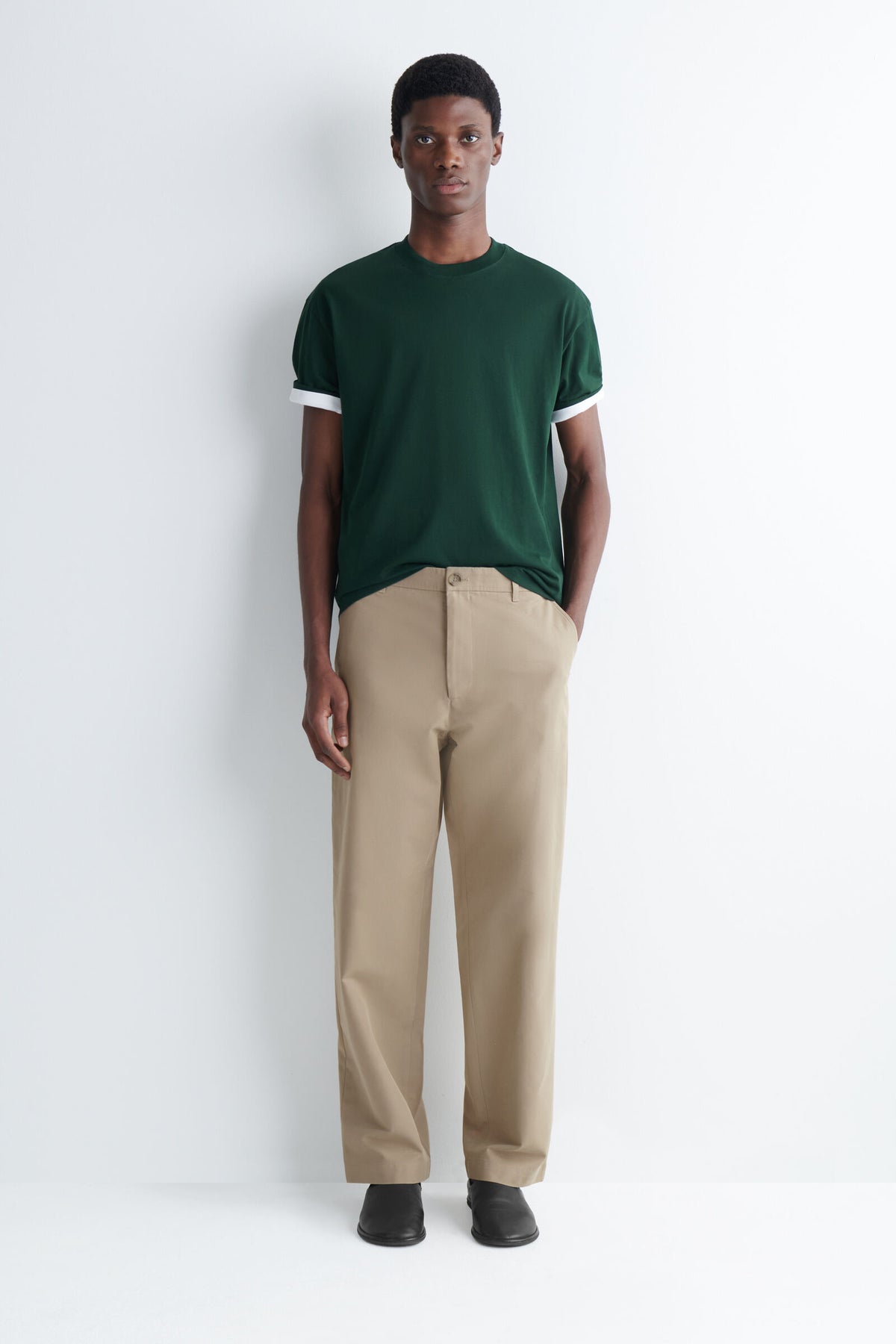 CAMISETA DE ALGODÓN RELAJADA Y LIGERA - VERDE OSCURO