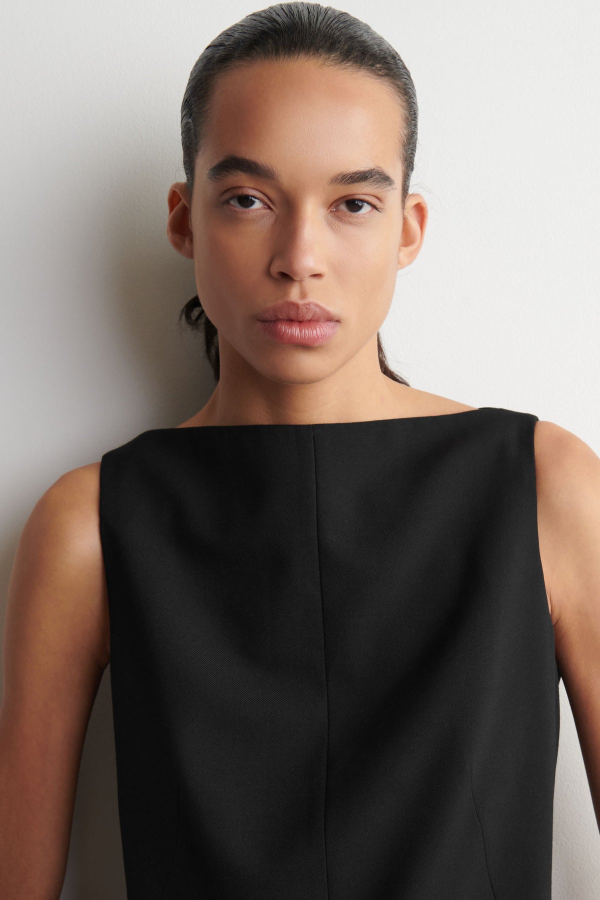 VESTIDO MINI DE MEZCLA DE LANA MERINO - NEGRO