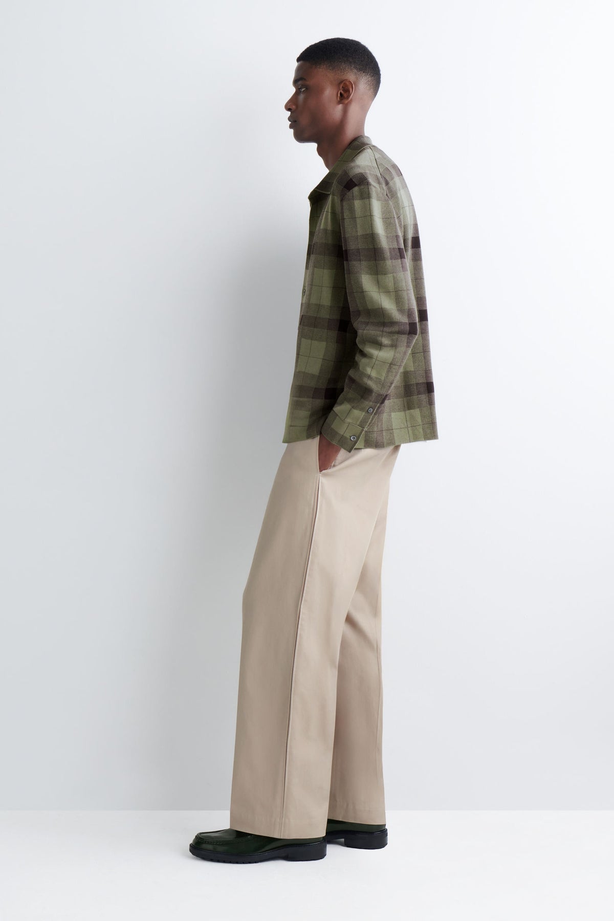 CAMISA DE ALGODÓN TEJIDO RELAJADO - KHAKI / CUADROS - StillMedia/Lookbook