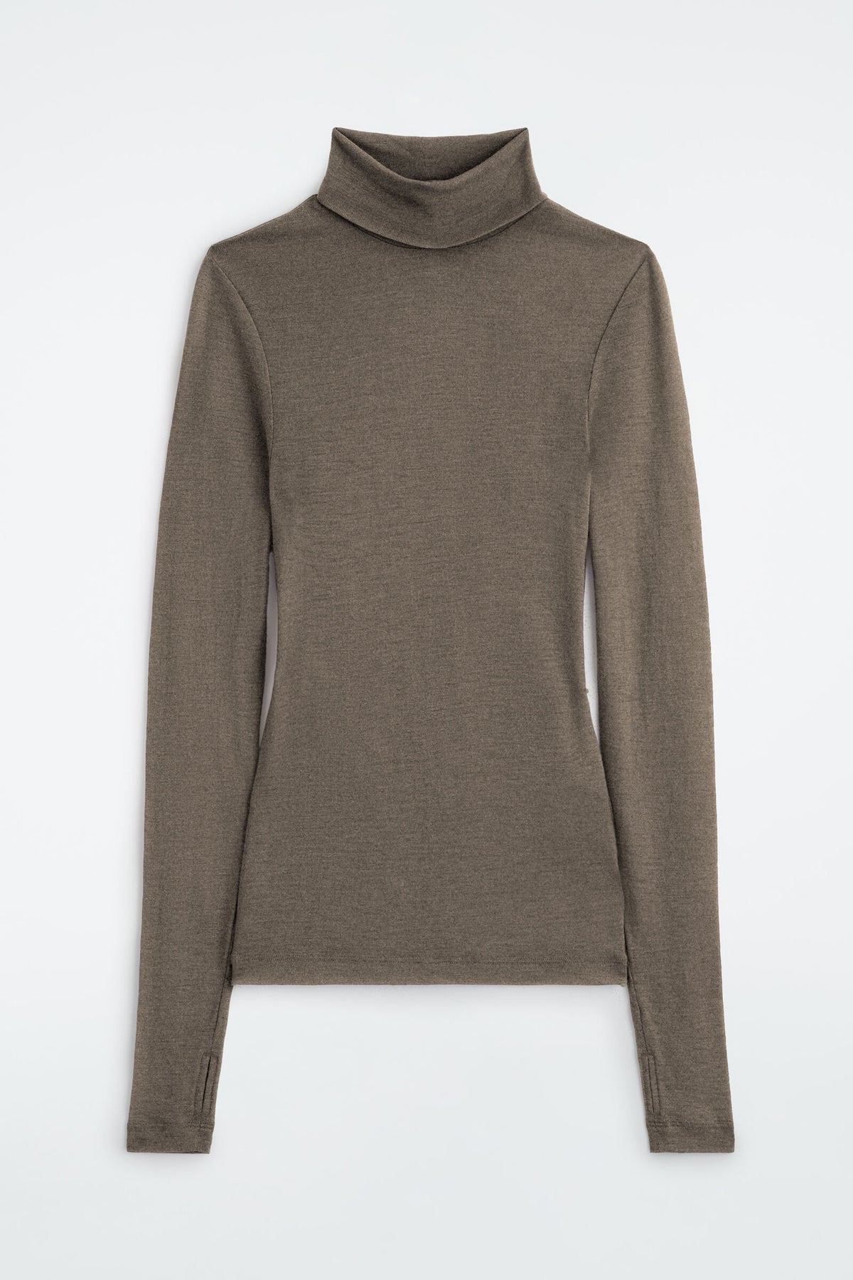 TOP DE CUELLO ALTO DE LANA MERINO - BEIGE OSCURO | DescriptiveStillLife