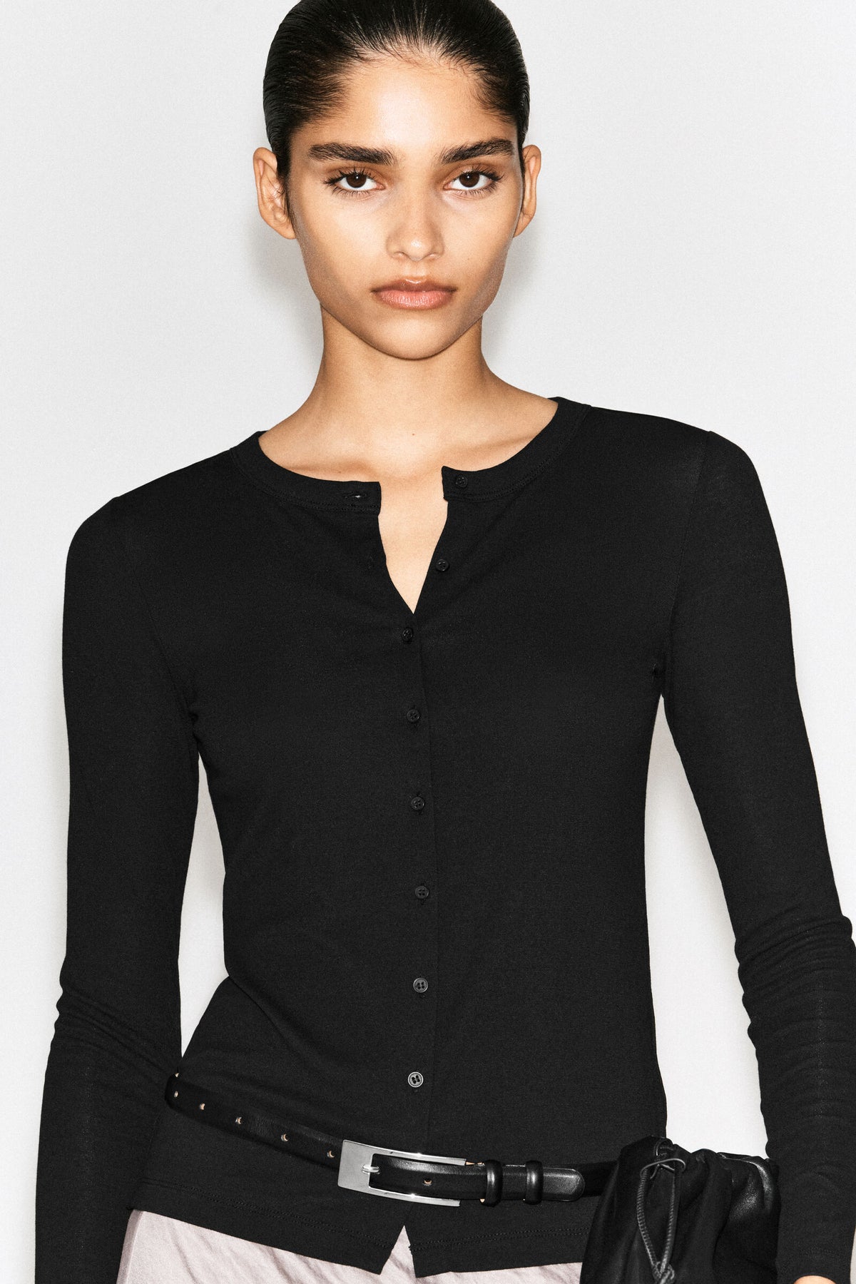 JERSEY CÁRDIGAN TOP - NEGRO