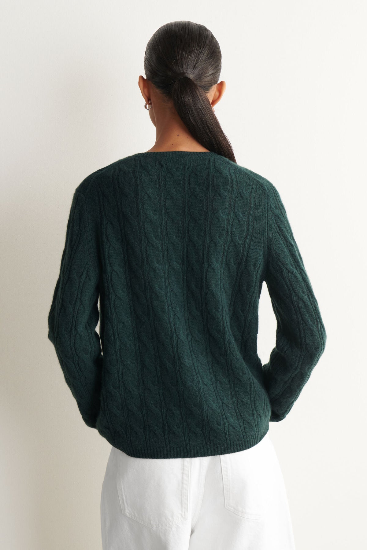 CÁRDIGAN DE CASHMERE DE PUNTO TRENZADO - VERDE OSCURO