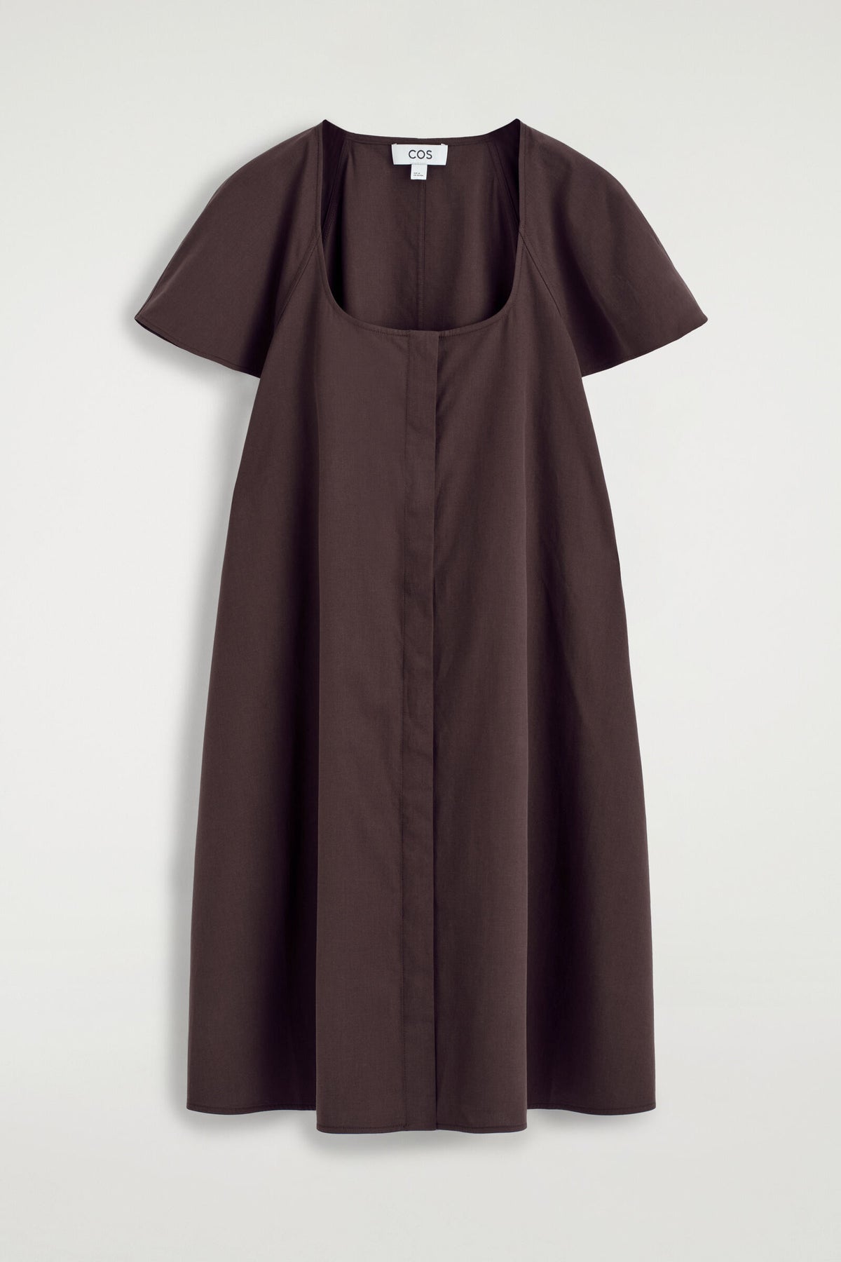 VESTIDO MINI DE ALGODÓN CON MANGAS ACAMPANADAS - MARRÓN OSCURO | DescriptiveStillLife